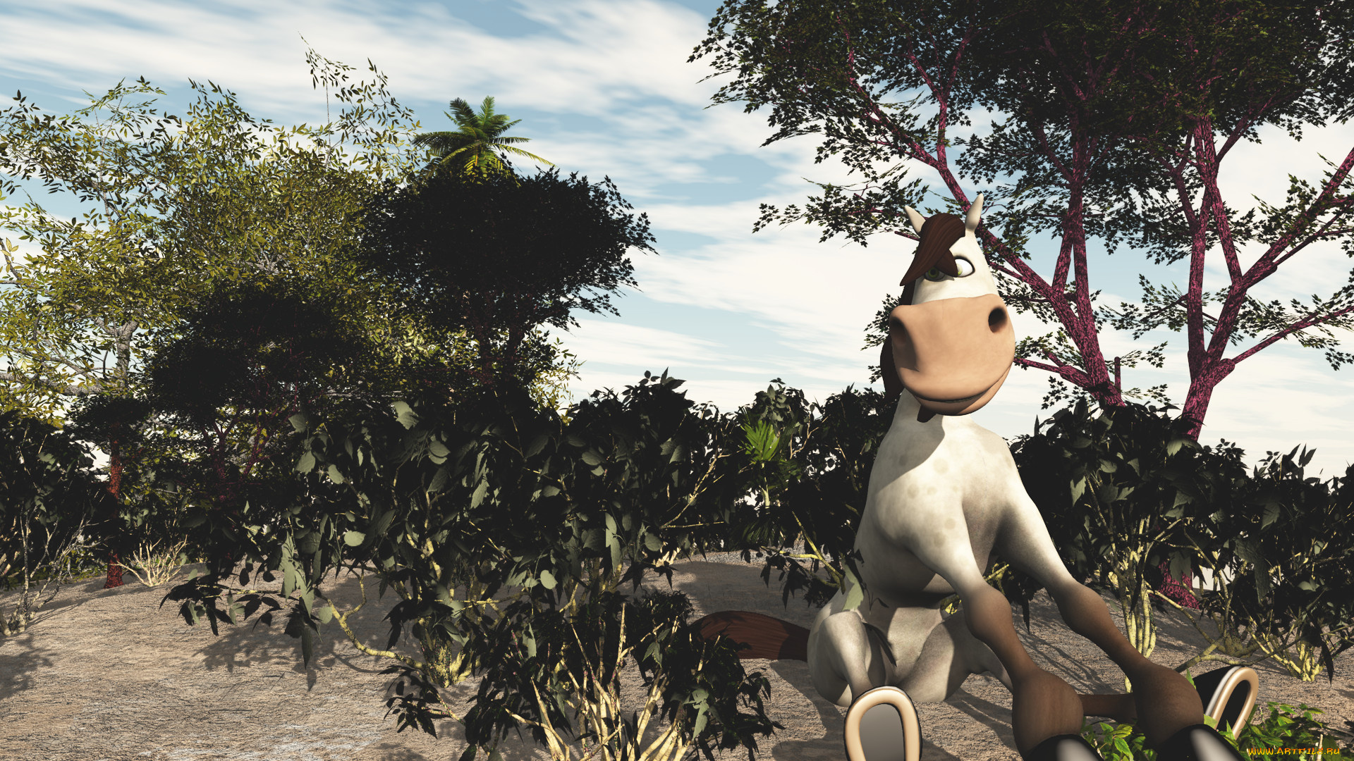 3д, графика, юмор, , humor, корова, деревья