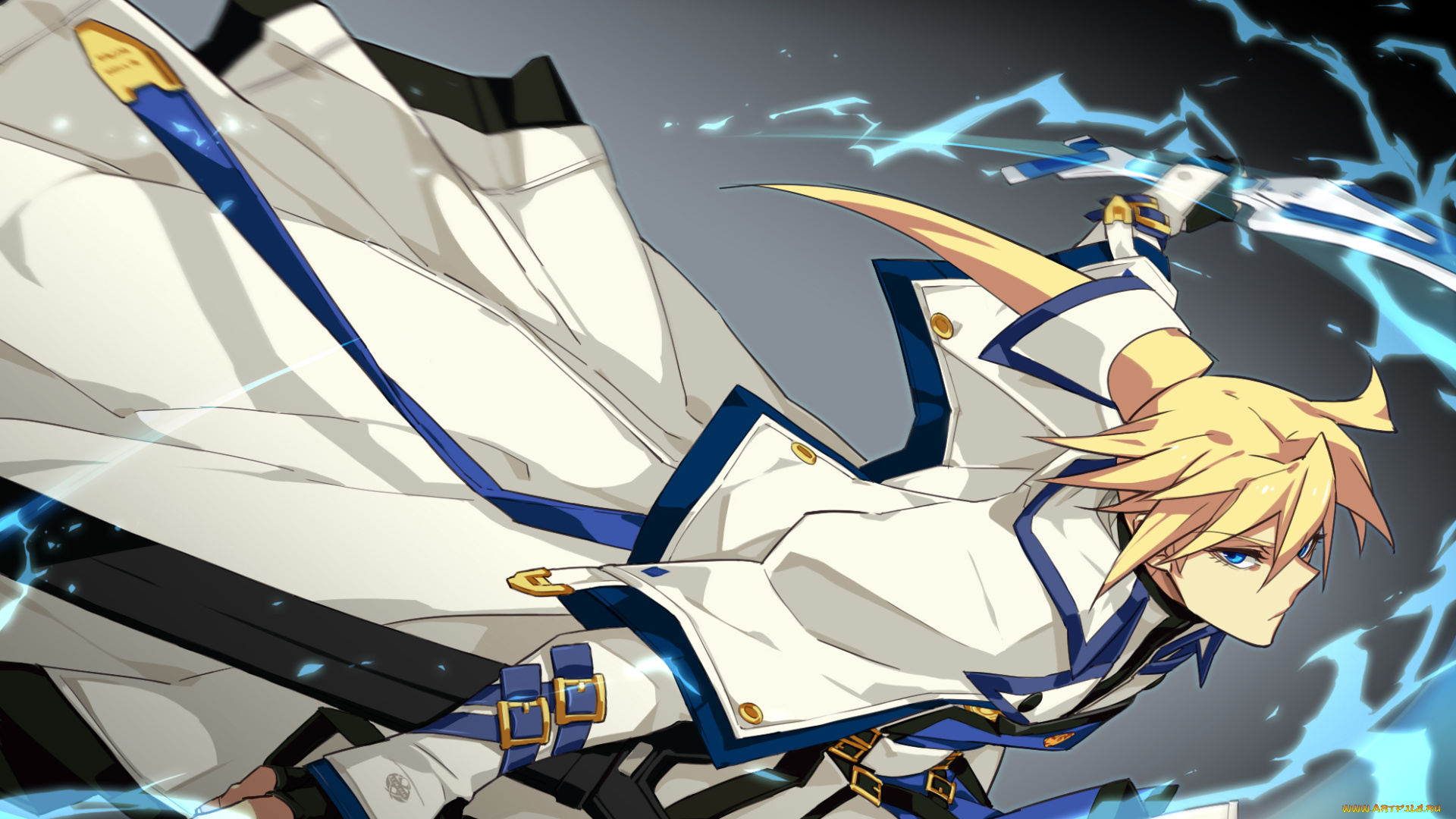 аниме, guilty, gear, guilty, gear, ky, kiske, min, minyinr, арт, магия, парень, блондин, плащ, взгляд, движение