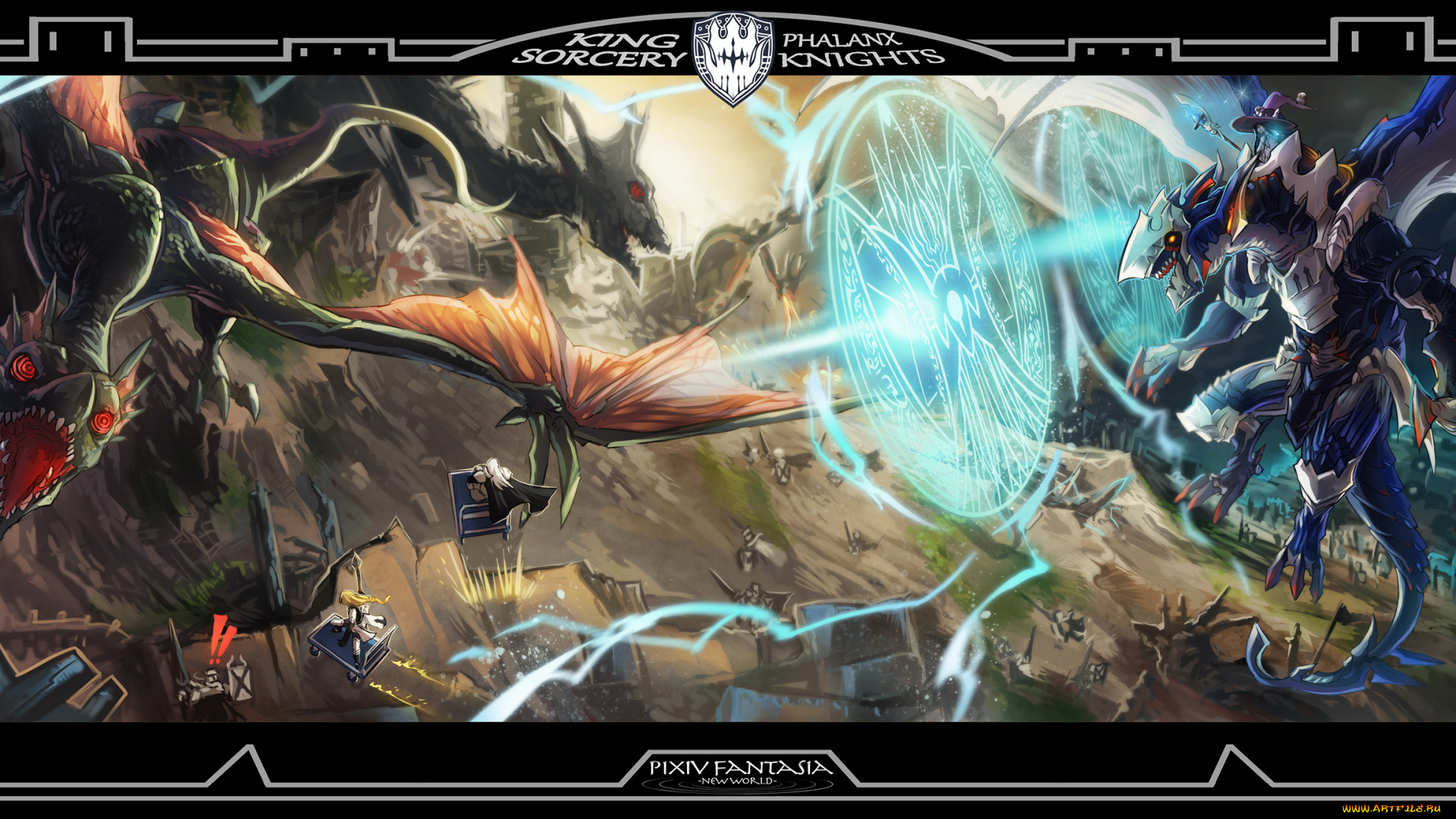 аниме, pixiv, fantasia, бой, драконы, магия, арт, todee, pixiv, fantasia