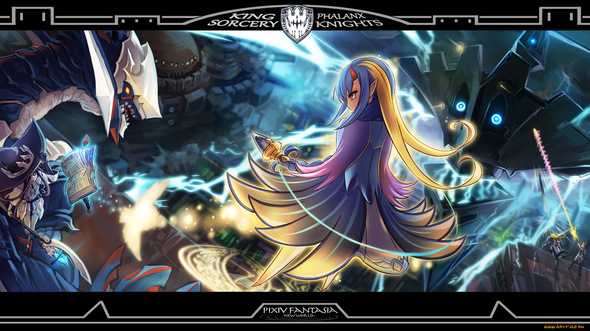 аниме, pixiv, fantasia, девушки, арт, todee, fantasia, pixiv, драконы, книга, магия