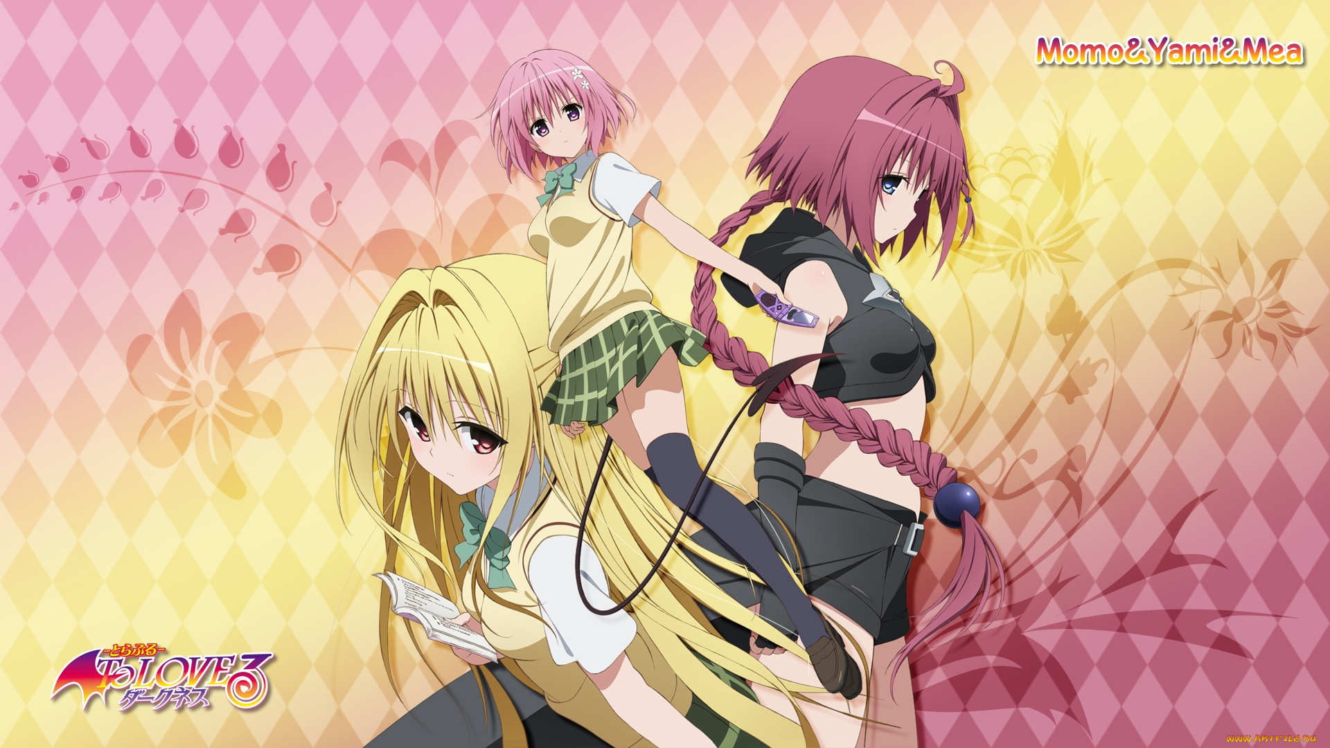 аниме, to-love-ru, коса, цветы, девушки