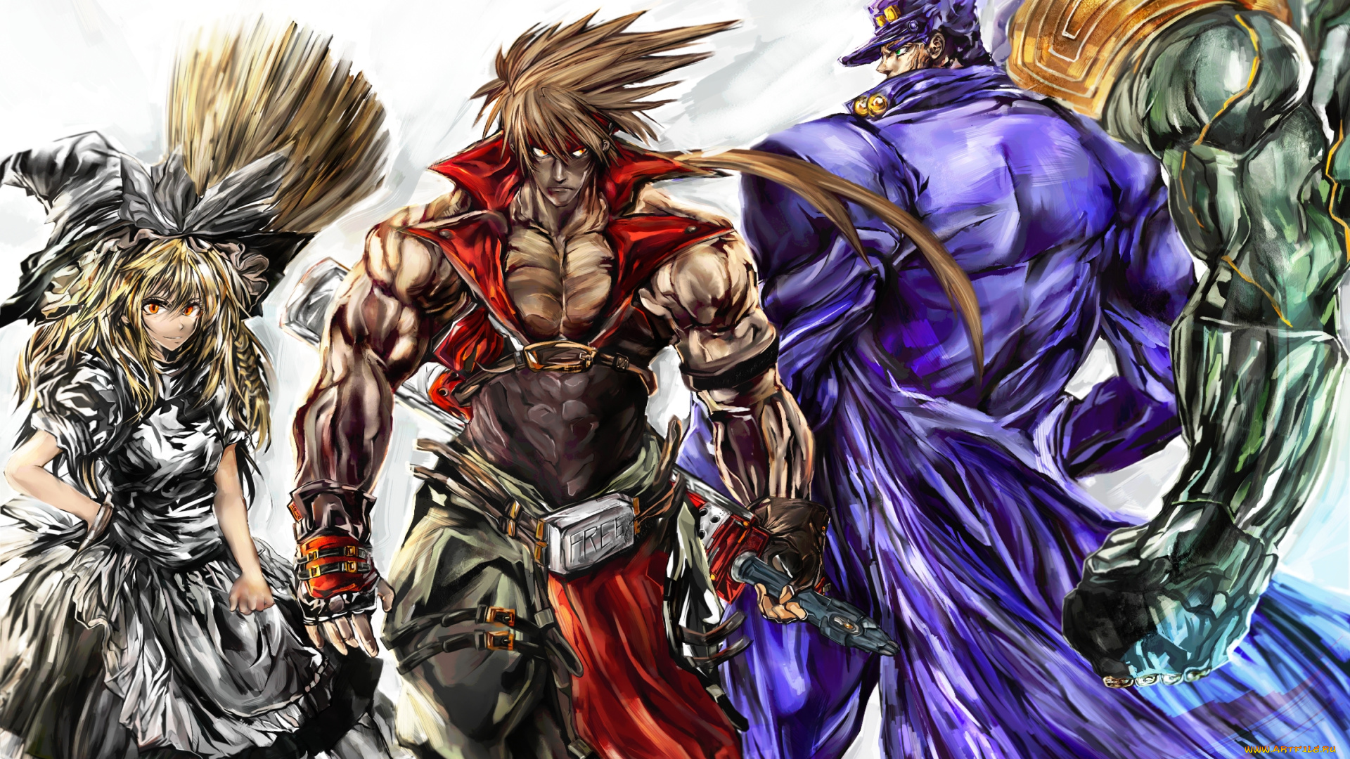 аниме, unknown, , другое, guilty, gear, jojo, no, kimyou, na, bouken, touhou, kirisame, marisa, kuujou, joutarou, sol, badguy, star, platinum, kuro, kichi