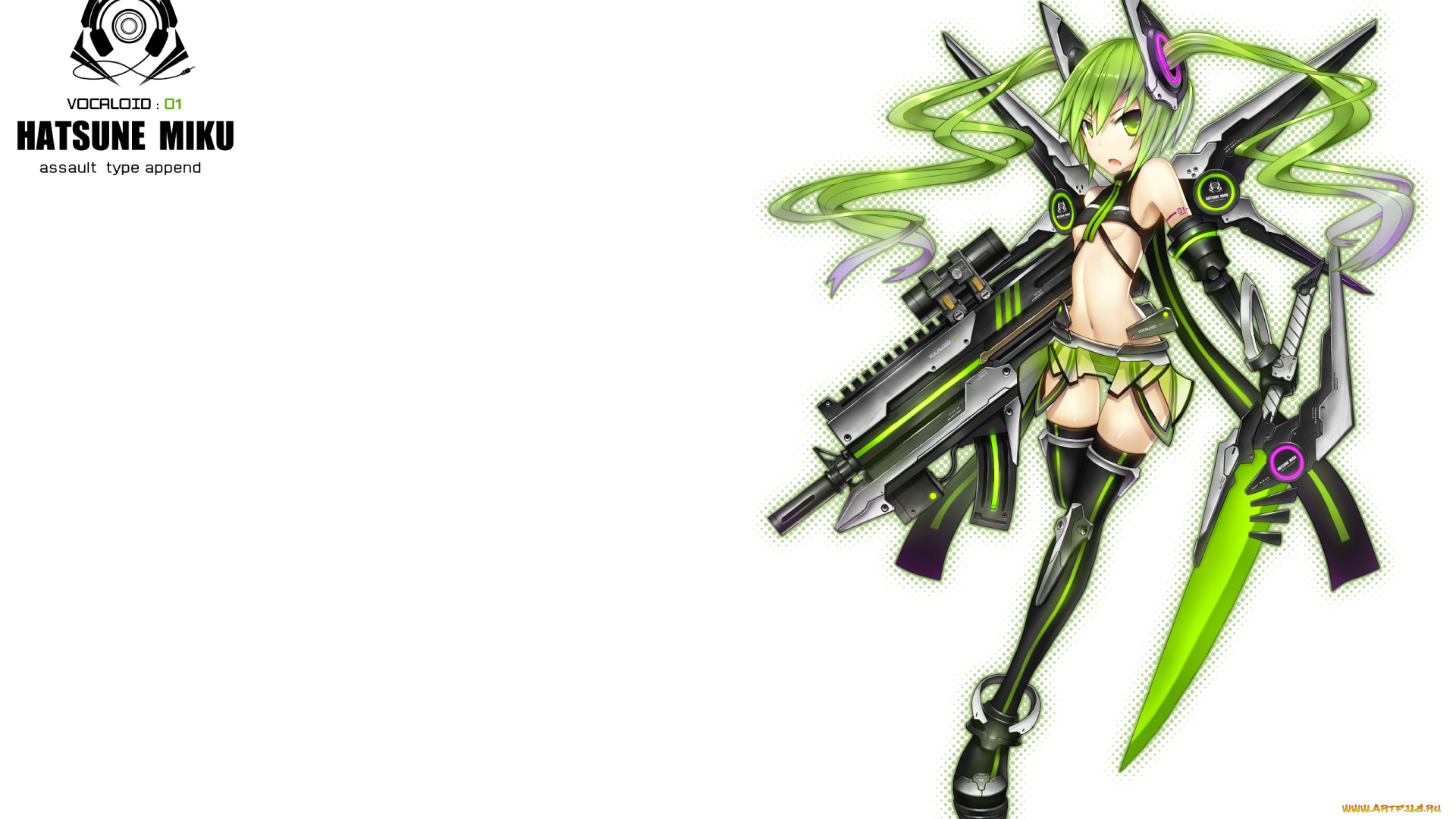 аниме, vocaloid, hatsune, miku, append, gia, арт, оружие, девушка