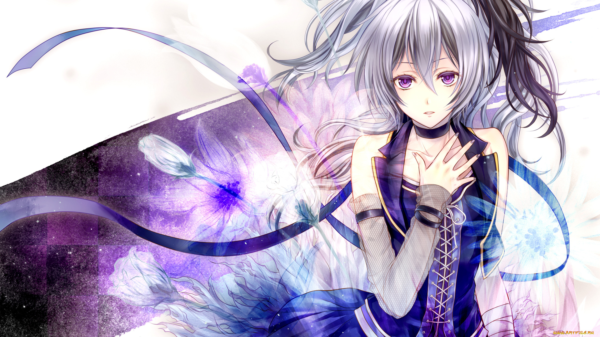 аниме, vocaloid, взгляд, девушка, арт, hitoha, flower, цветы