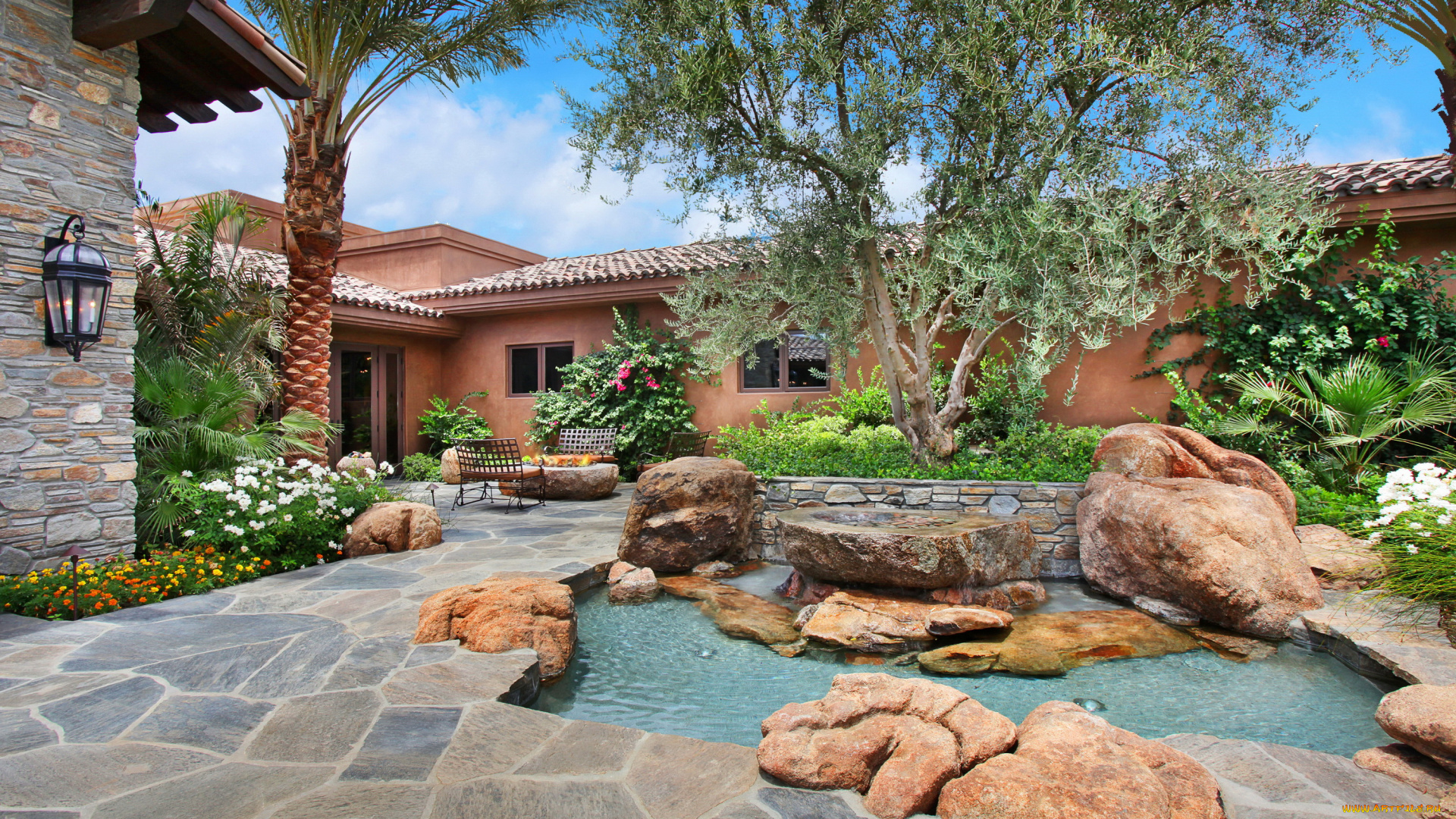 города, -, здания, , дома, особняк, california, mirage, rancho, ландшафт