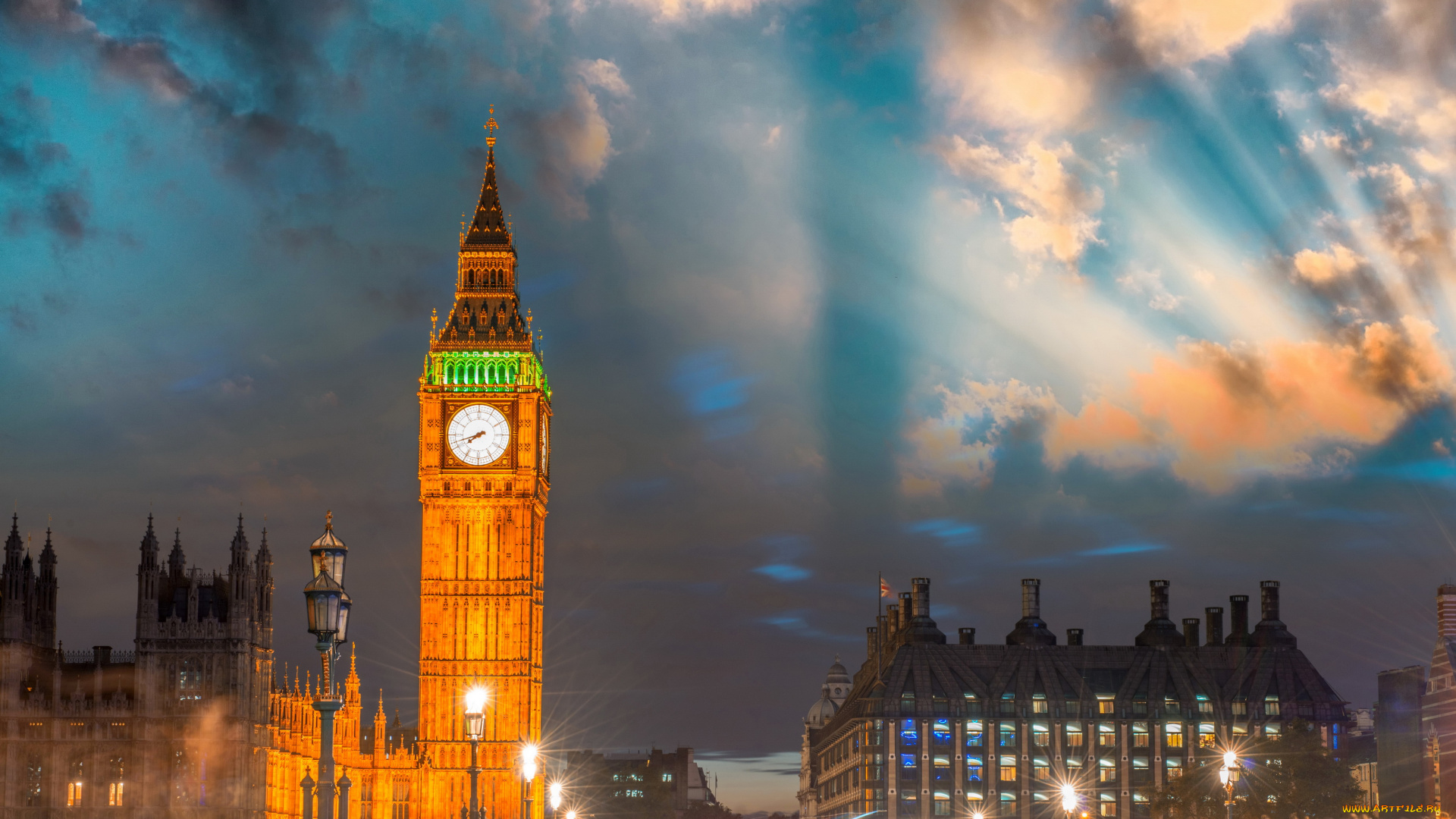 города, лондон, , великобритания, улица, ночь, дома, огни, лондон, дорога