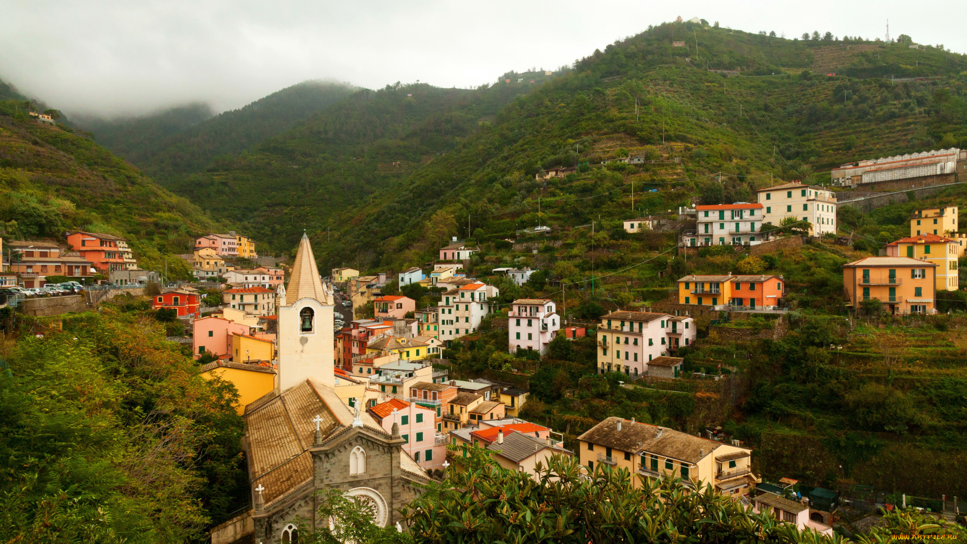 италия, риомаджоре, города, амальфийское, и, лигурийское, побережье, , италия, пейзаж, дома, деревья, риомаджоре
