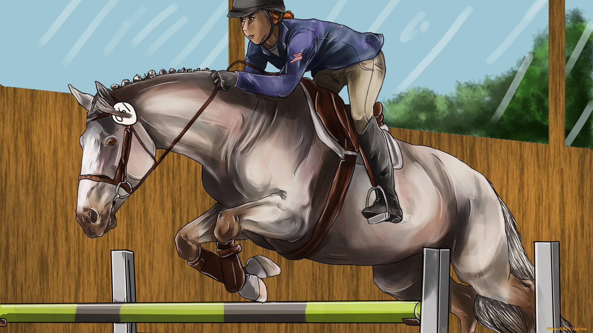 рисованное, животные, , лошади, лошадь, всадник