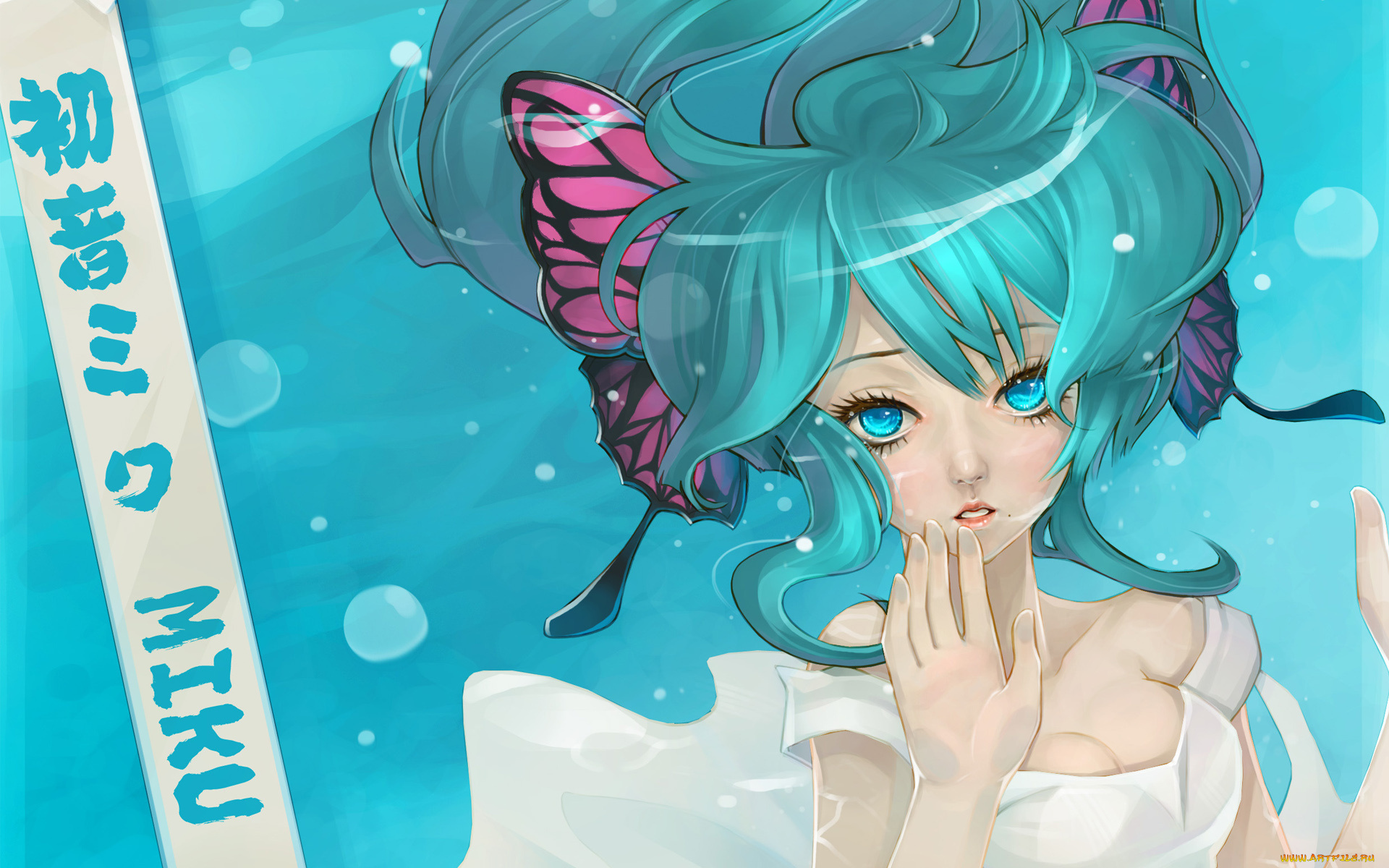 dong, xiao, аниме, vocaloid, надпись, платье, под, водой, hatsune, miku, вокалоид, dong, xiao, арт