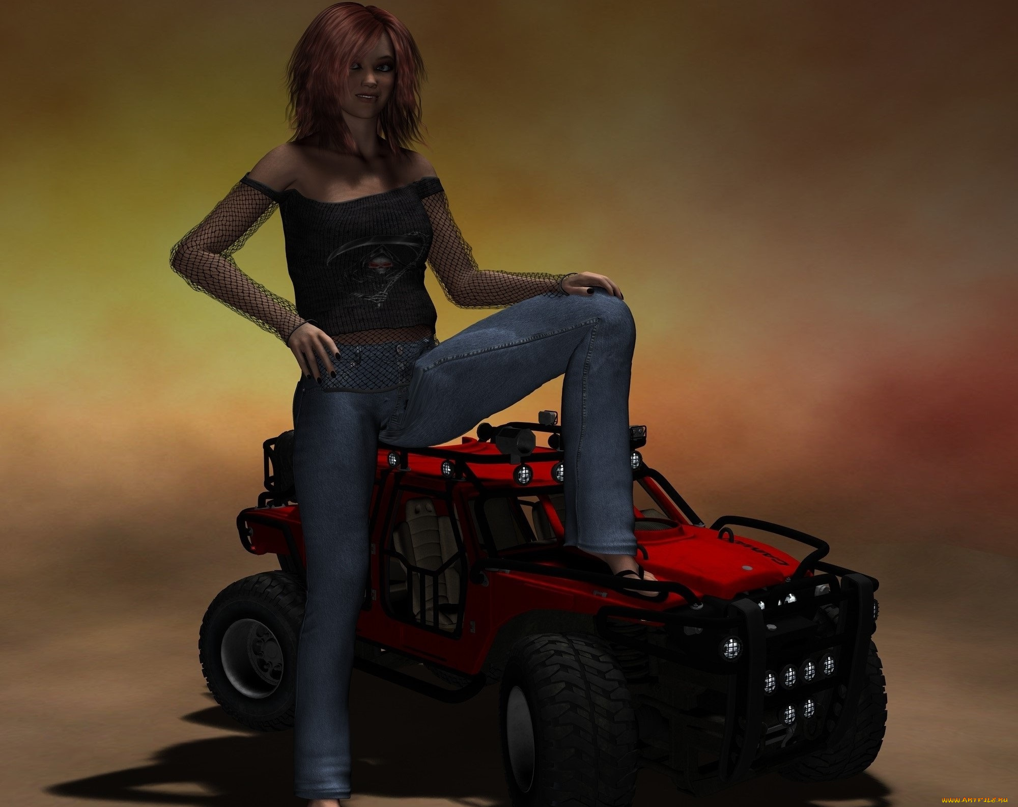 3д, графика, люди, , people, автомобиль, фон, девушка, взгляд