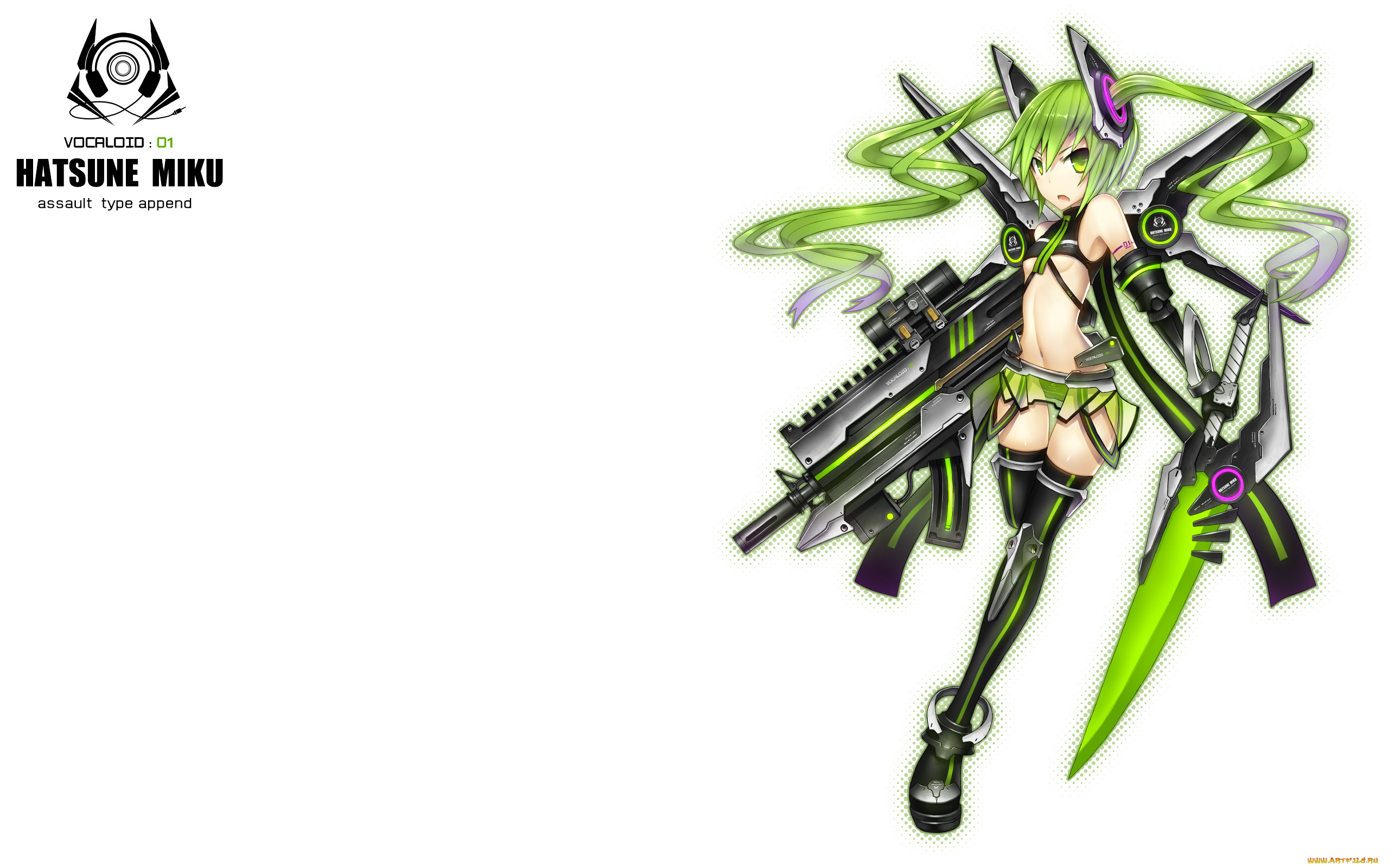 аниме, vocaloid, hatsune, miku, append, gia, арт, оружие, девушка