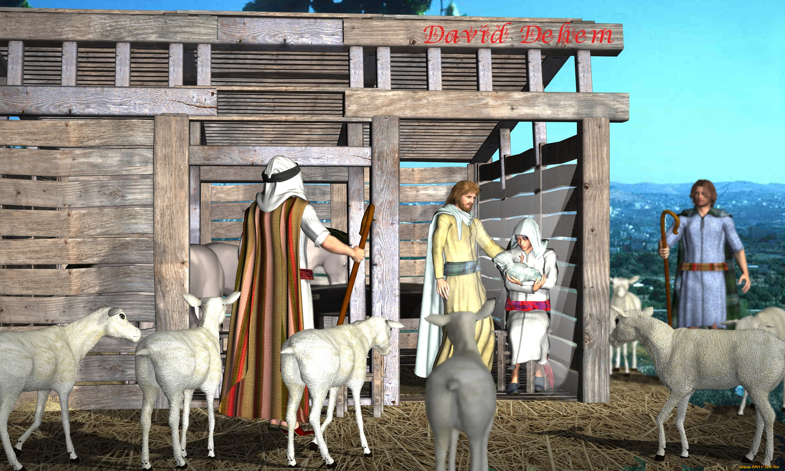 3д, графика, религия, , religion, овцы, пастухи, давид