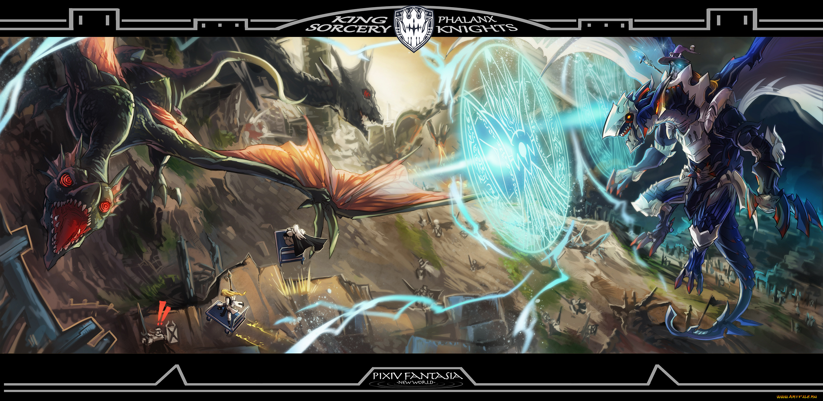 аниме, pixiv, fantasia, бой, драконы, магия, арт, todee, pixiv, fantasia