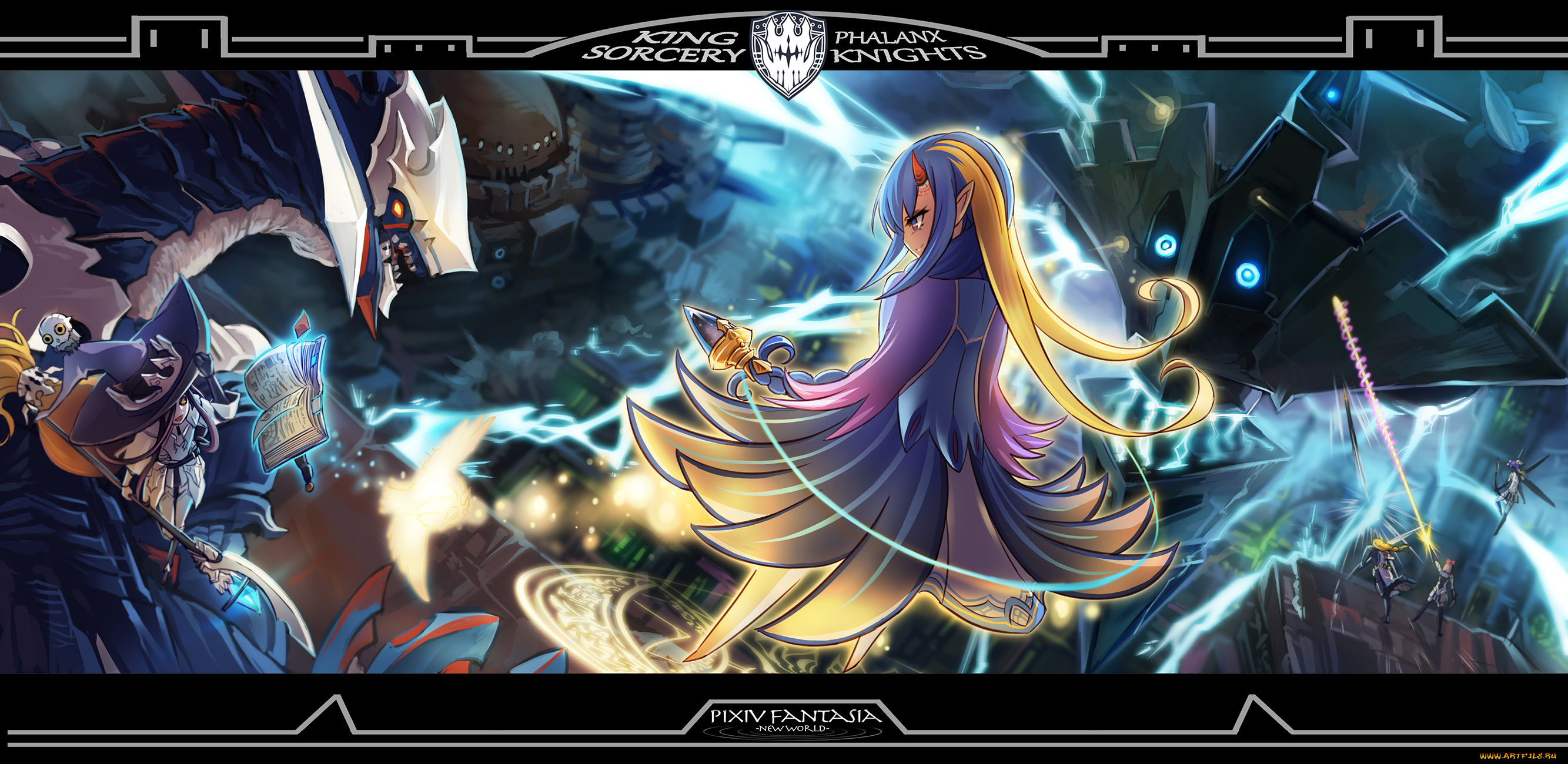 аниме, pixiv, fantasia, девушки, арт, todee, fantasia, pixiv, драконы, книга, магия