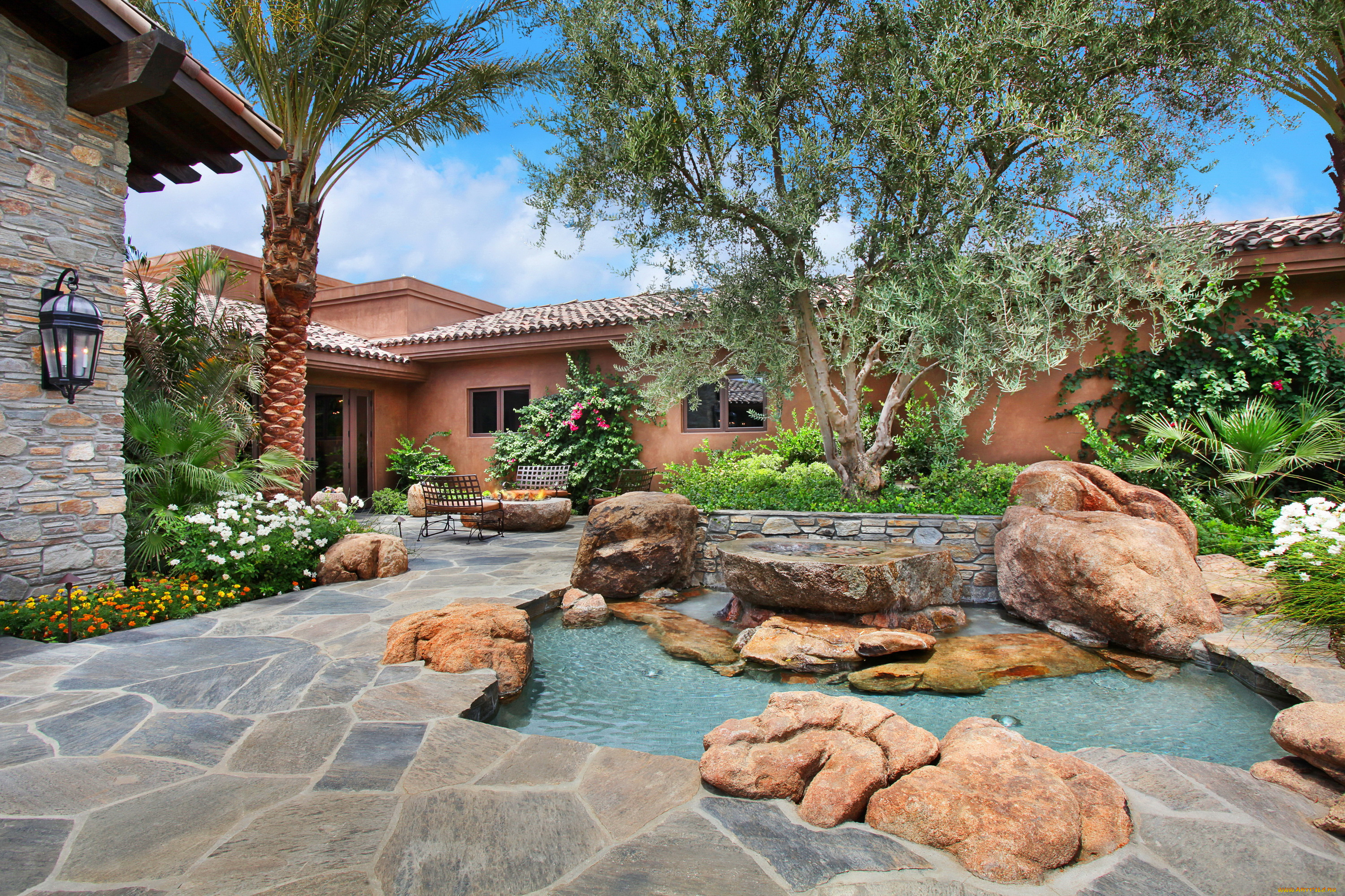 города, -, здания, , дома, особняк, california, mirage, rancho, ландшафт