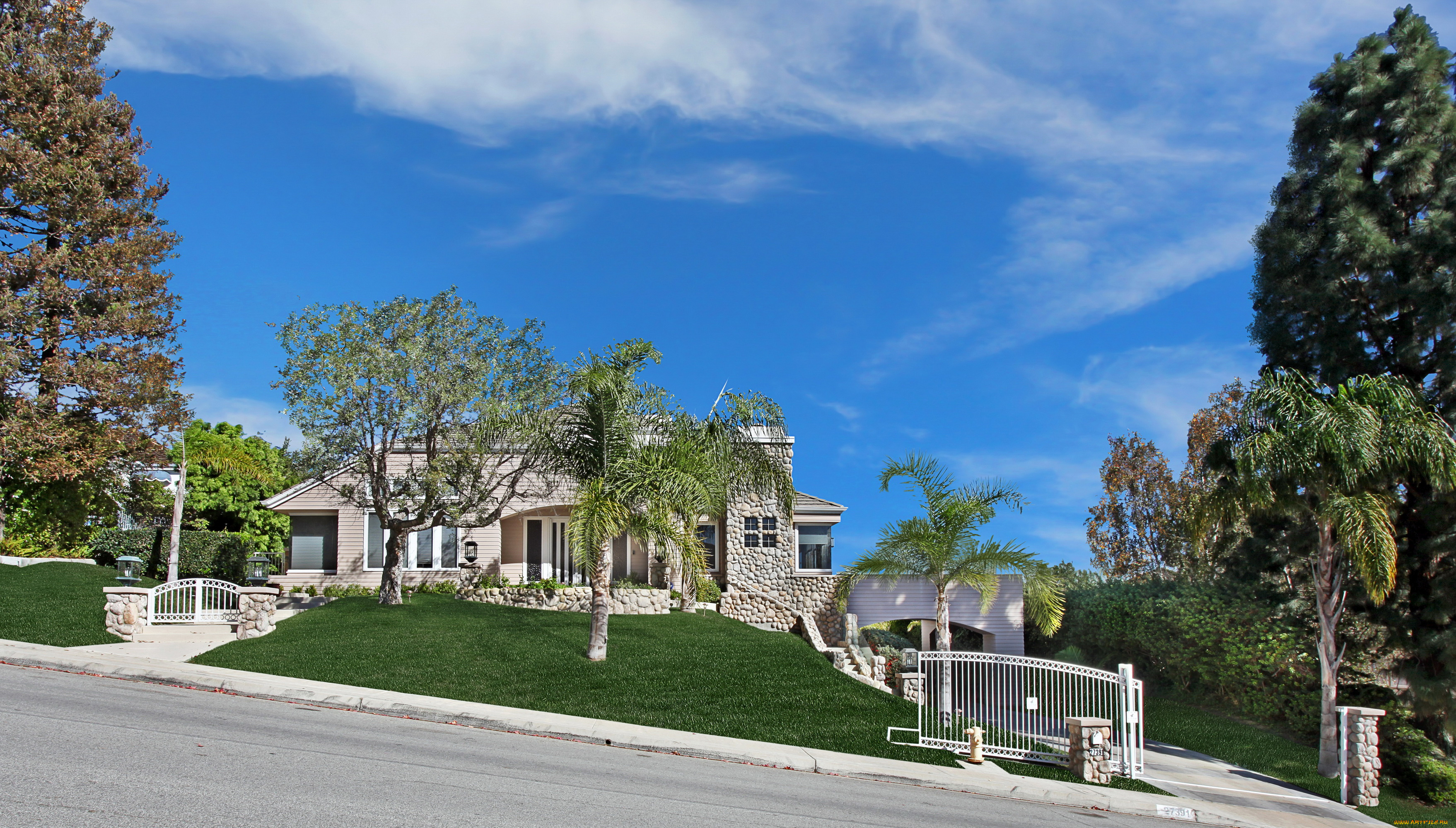 города, -, здания, , дома, деревья, особняк, дом, газон, ландшафт