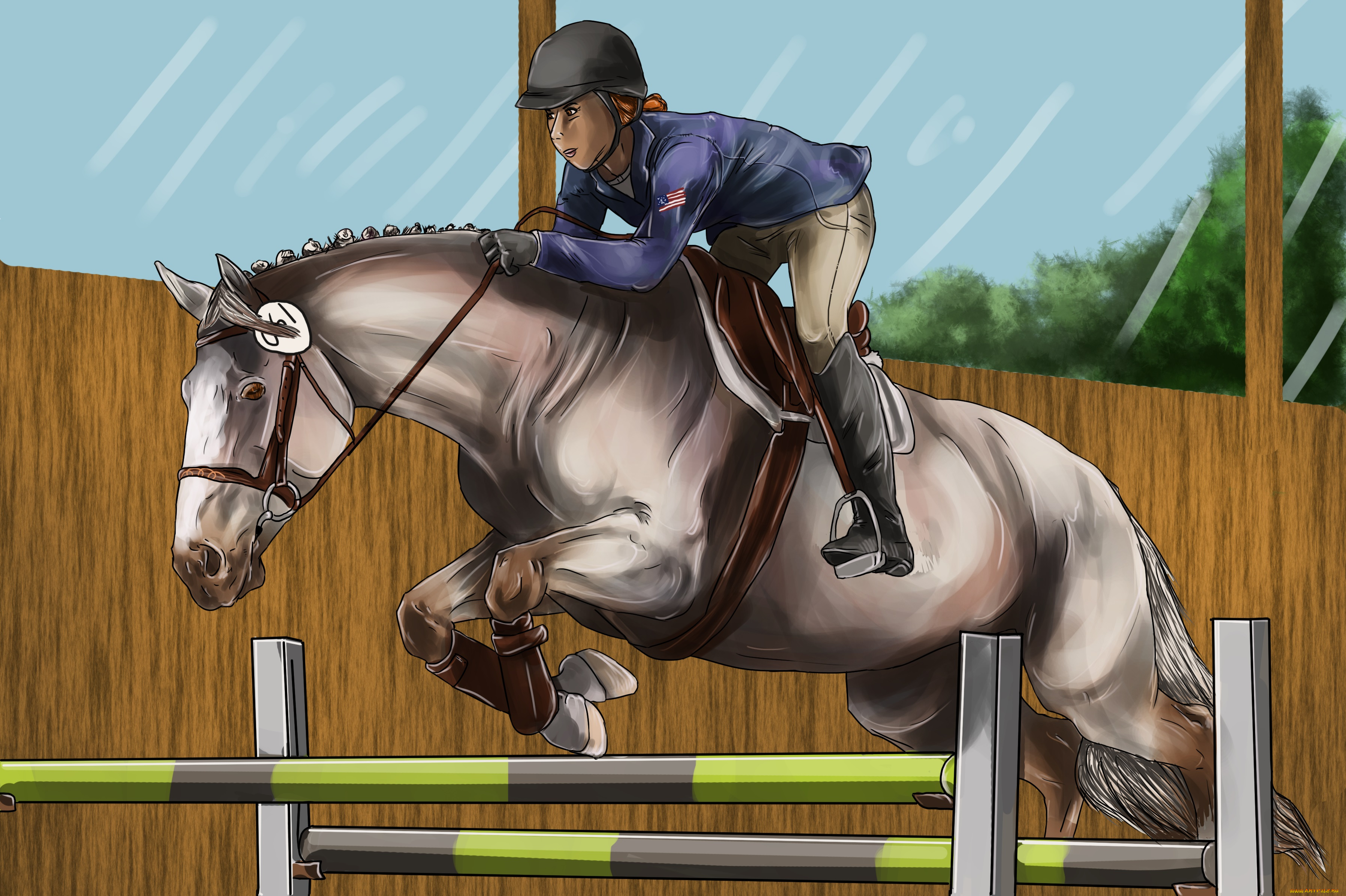 рисованное, животные, , лошади, лошадь, всадник