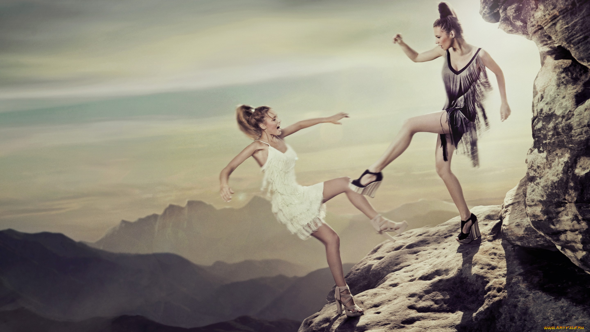 девушки, -unsort, , креатив, скала, драка