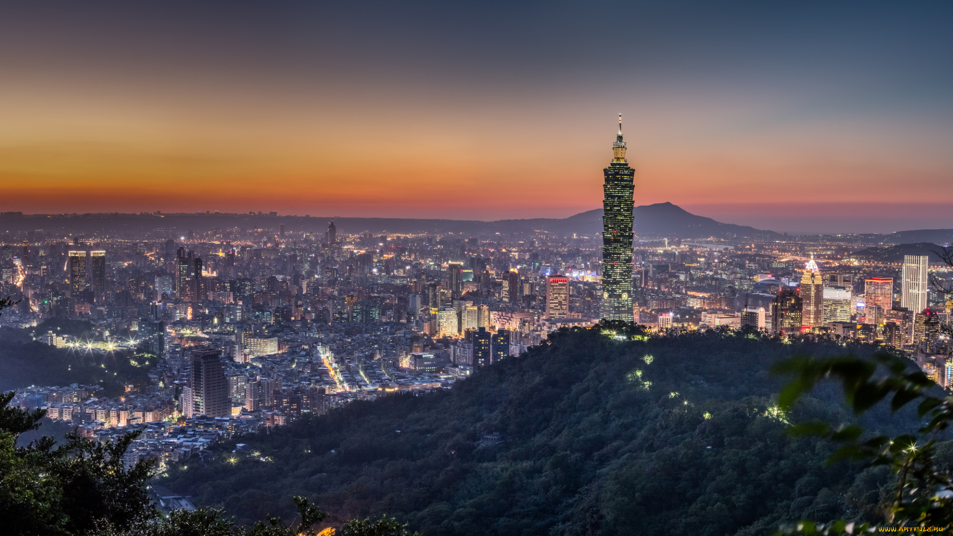 города, тайбэй, , тайвань, , китай, закат, город