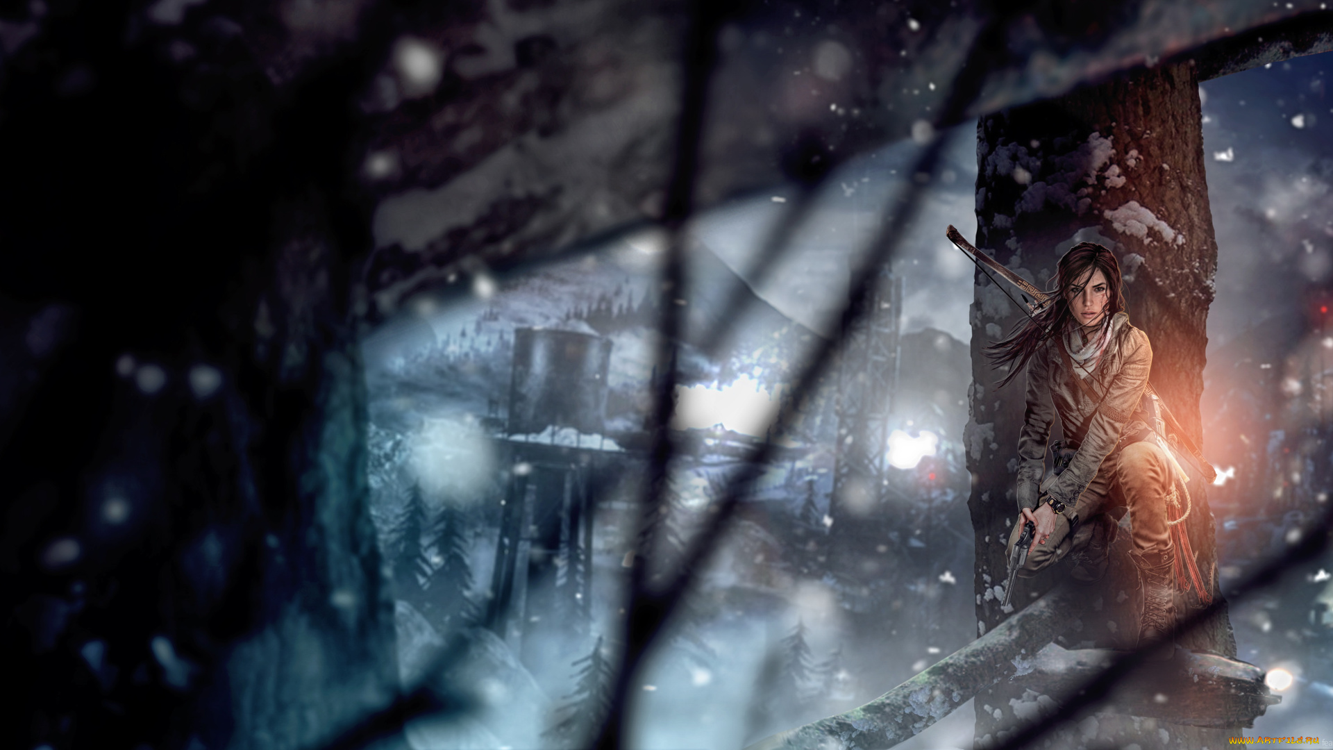 видео, игры, rise, of, the, tomb, raider, девушка, фон, взгляд, пистолет, лук