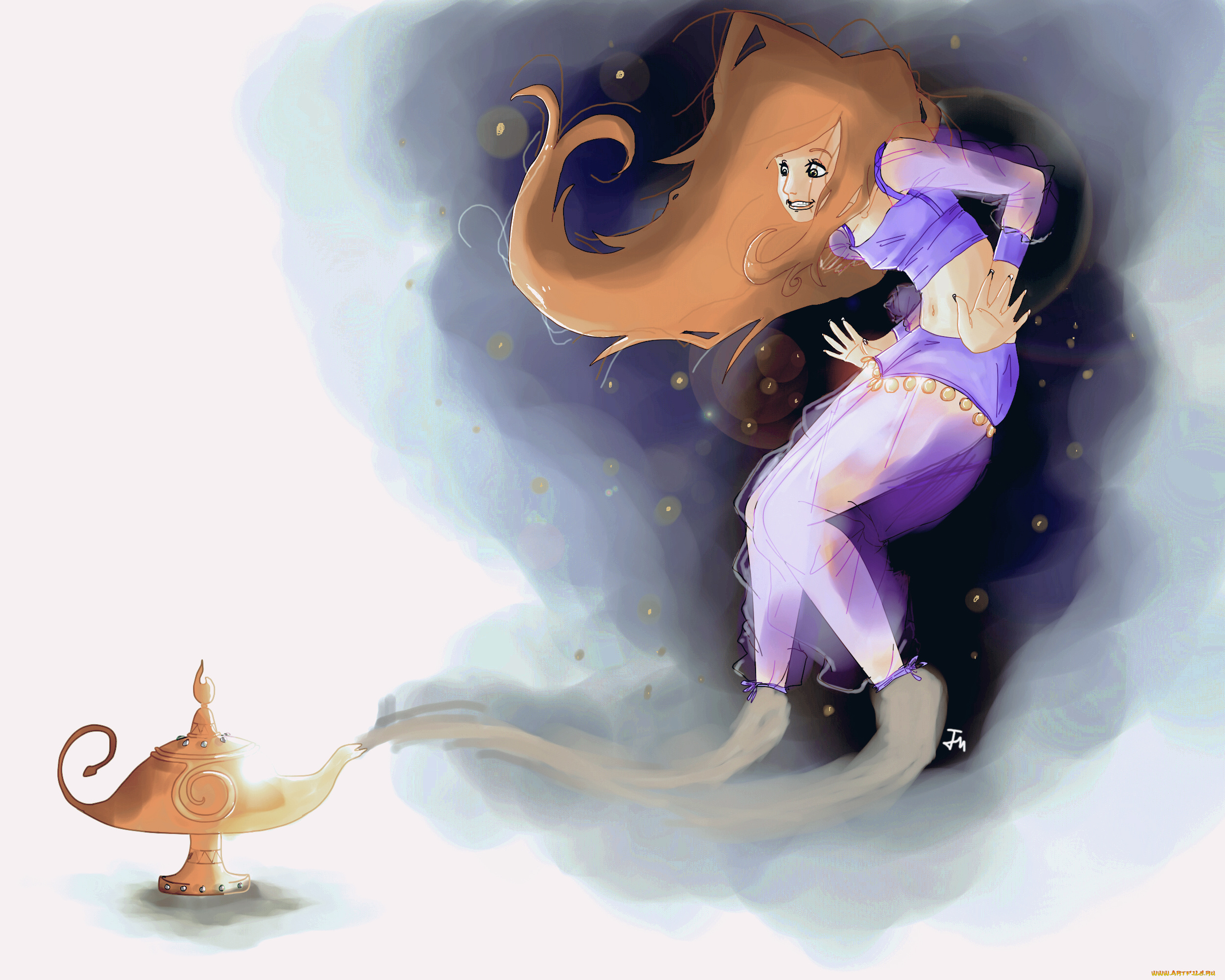 рисованное, комиксы, джин, лампа, фон, девушка