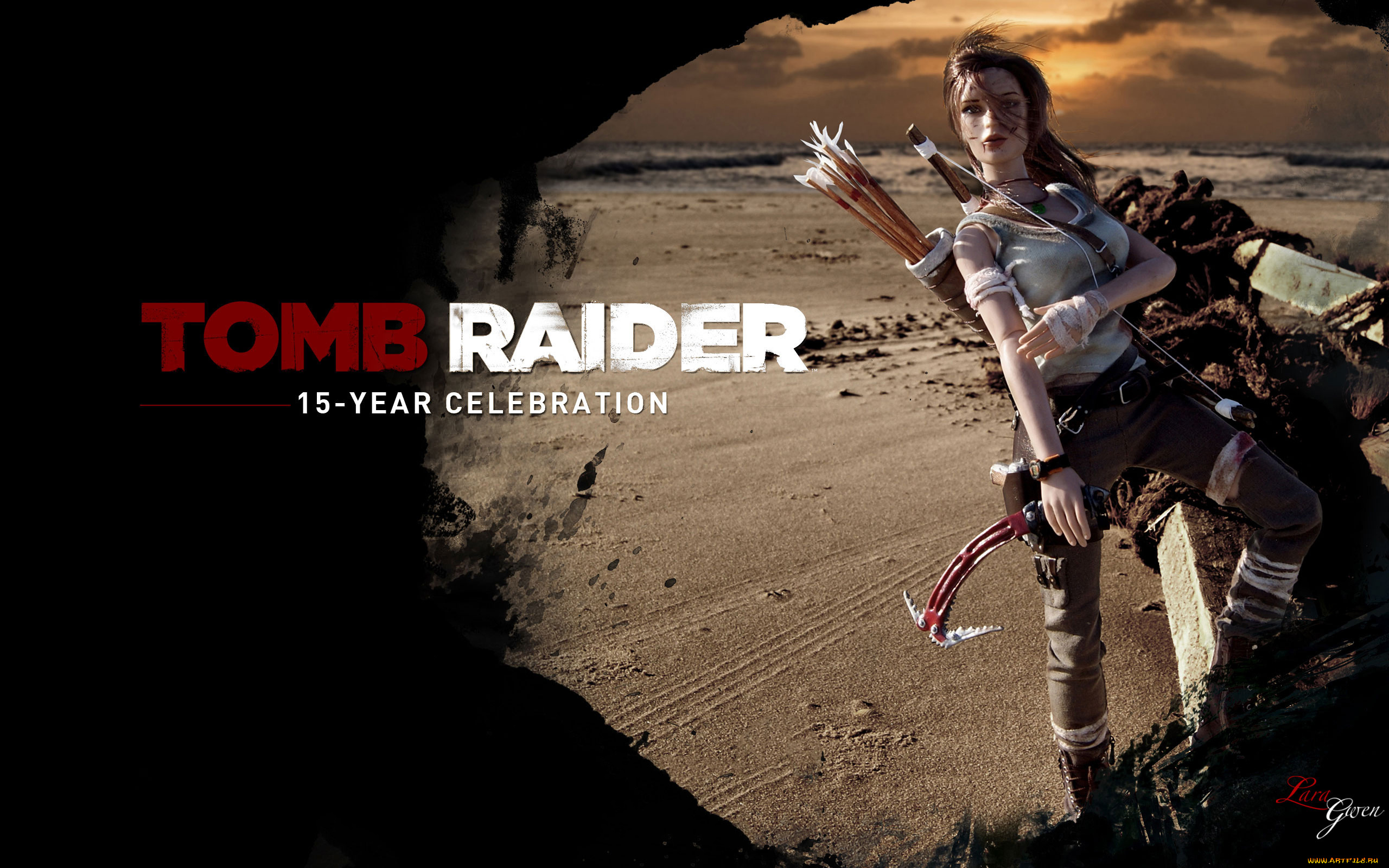 видео, игры, tomb, raider, , other, фон, ледоруб, стрелы, лук, девушка, взгляд