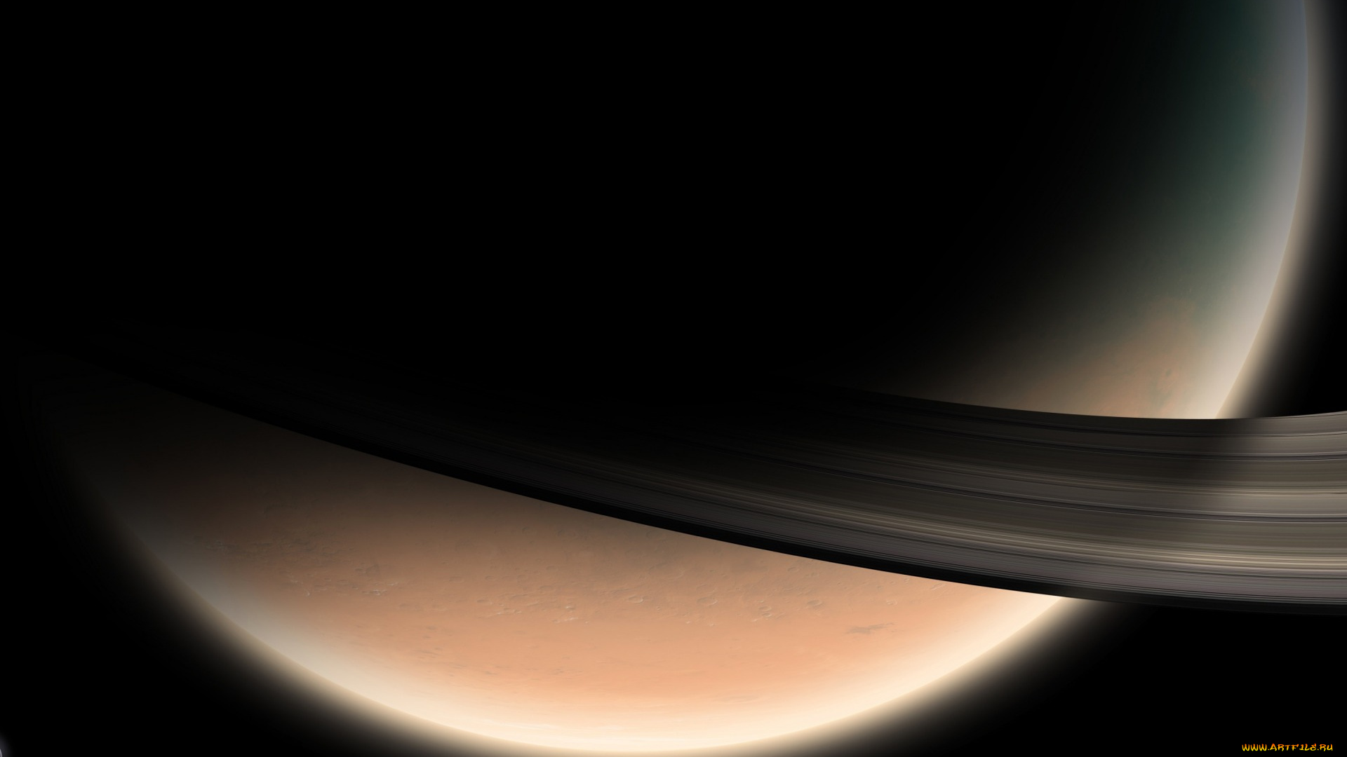 космос, сатурн, планета, кольца, спутник, солнечная, система