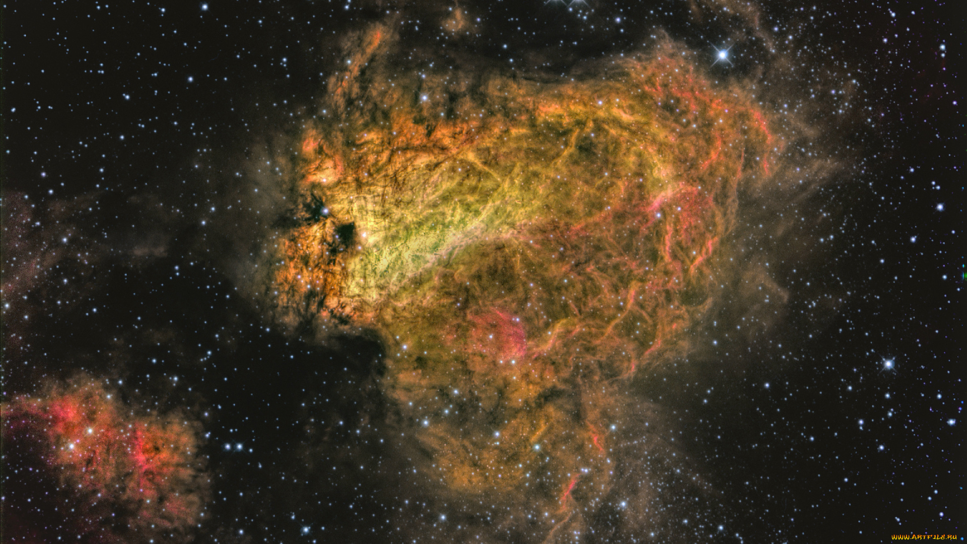 m17, nebula, narrowband, in, tricolour, космос, галактики, туманности, галактика, пространство