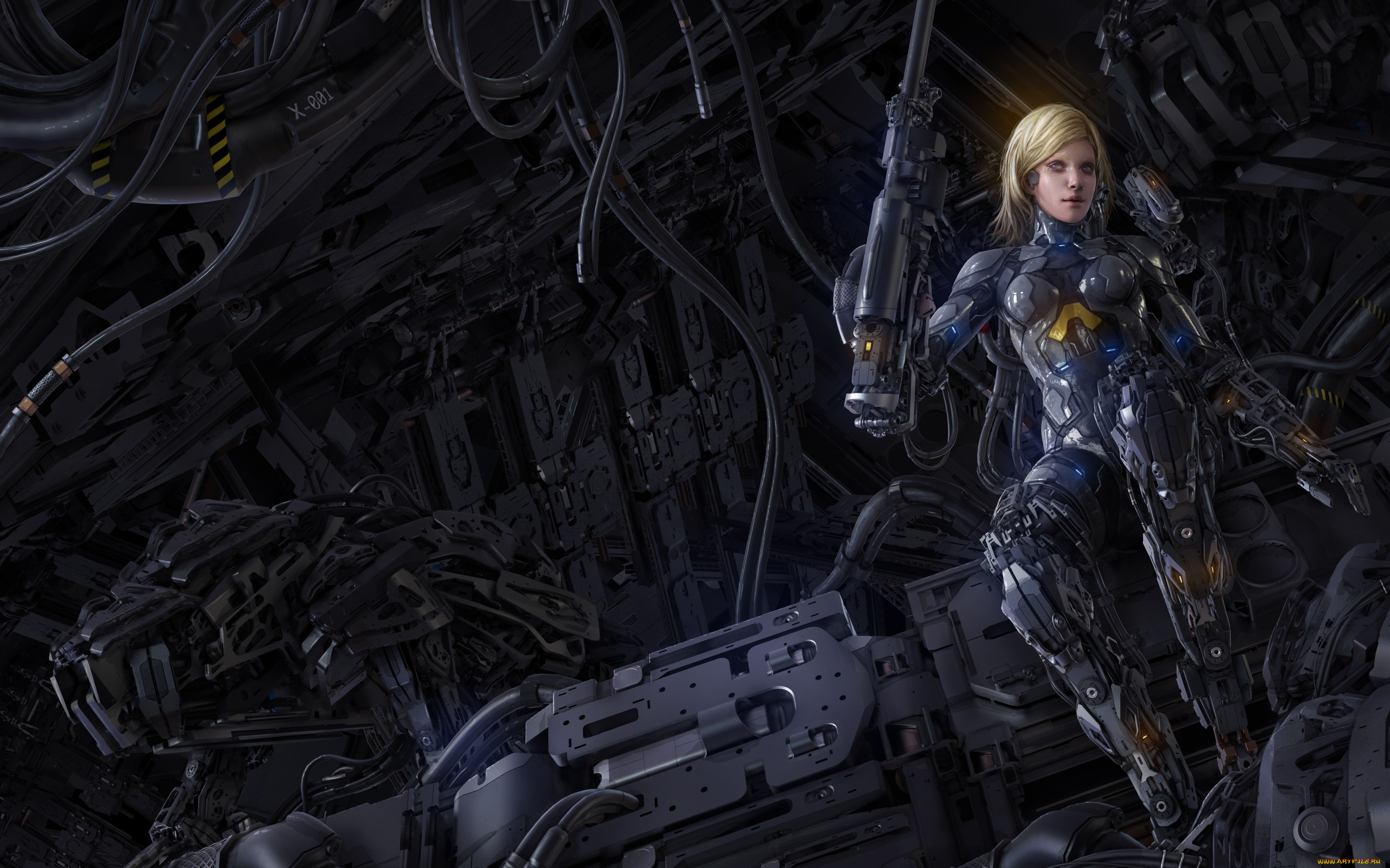 фэнтези, роботы, , киборги, , механизмы, блондинка, киборг, арт, фантастика, робот, механизмы, девушка, оружие