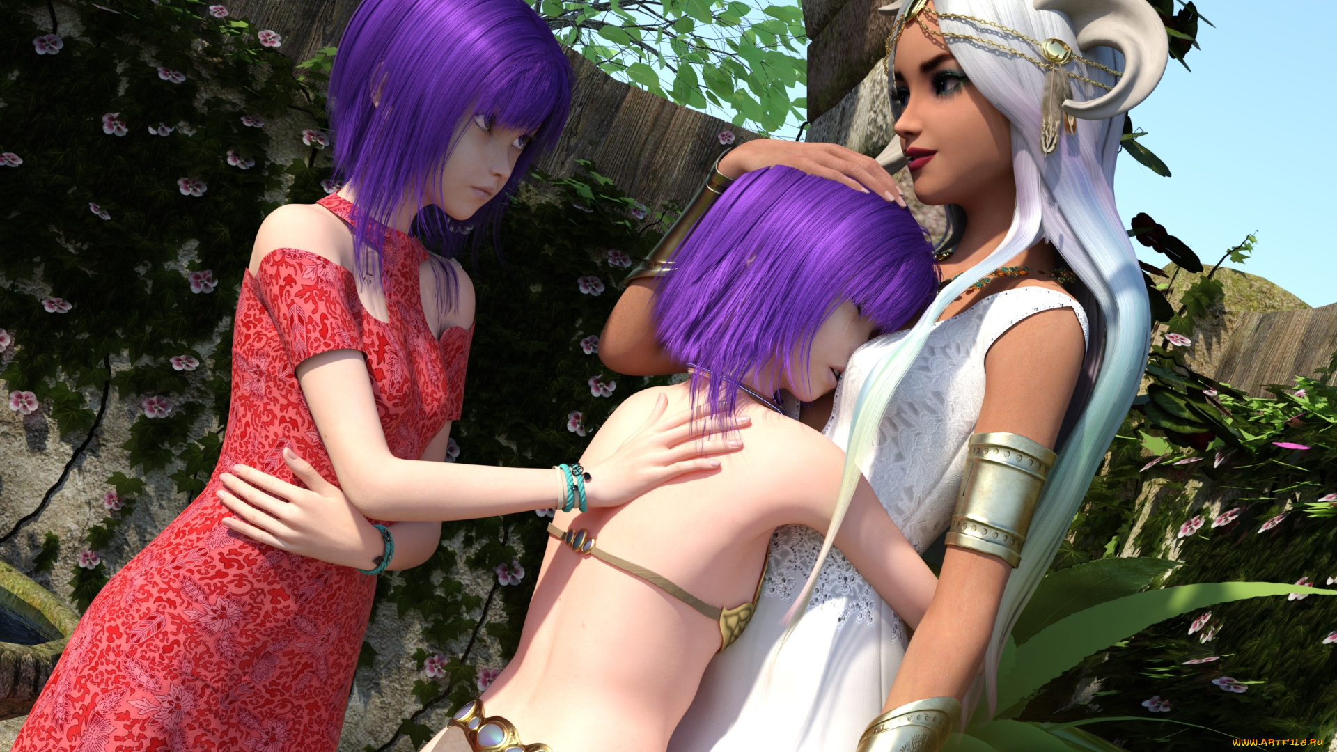 3д, графика, фантазия, , fantasy, фон, взгляд, девушки