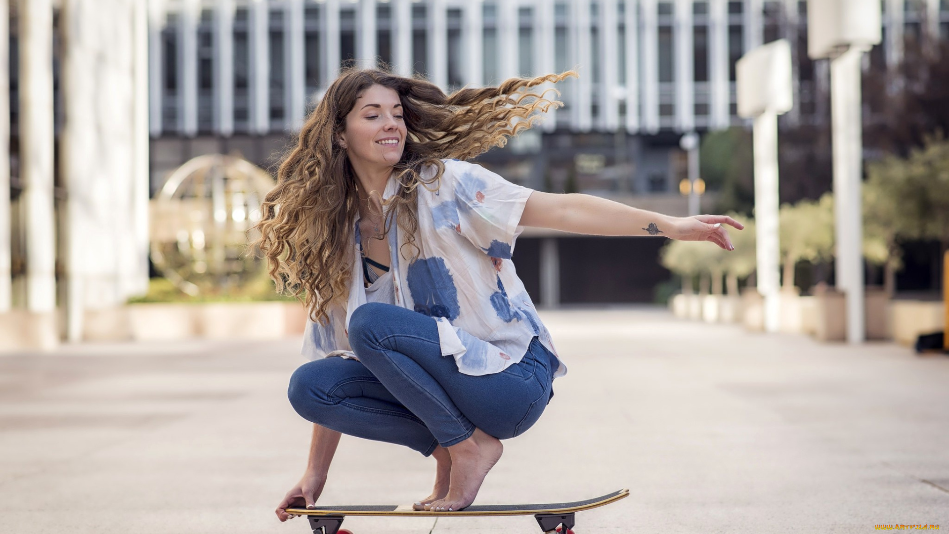 спорт, скейтборд, скейт, фон, взгляд, девушка