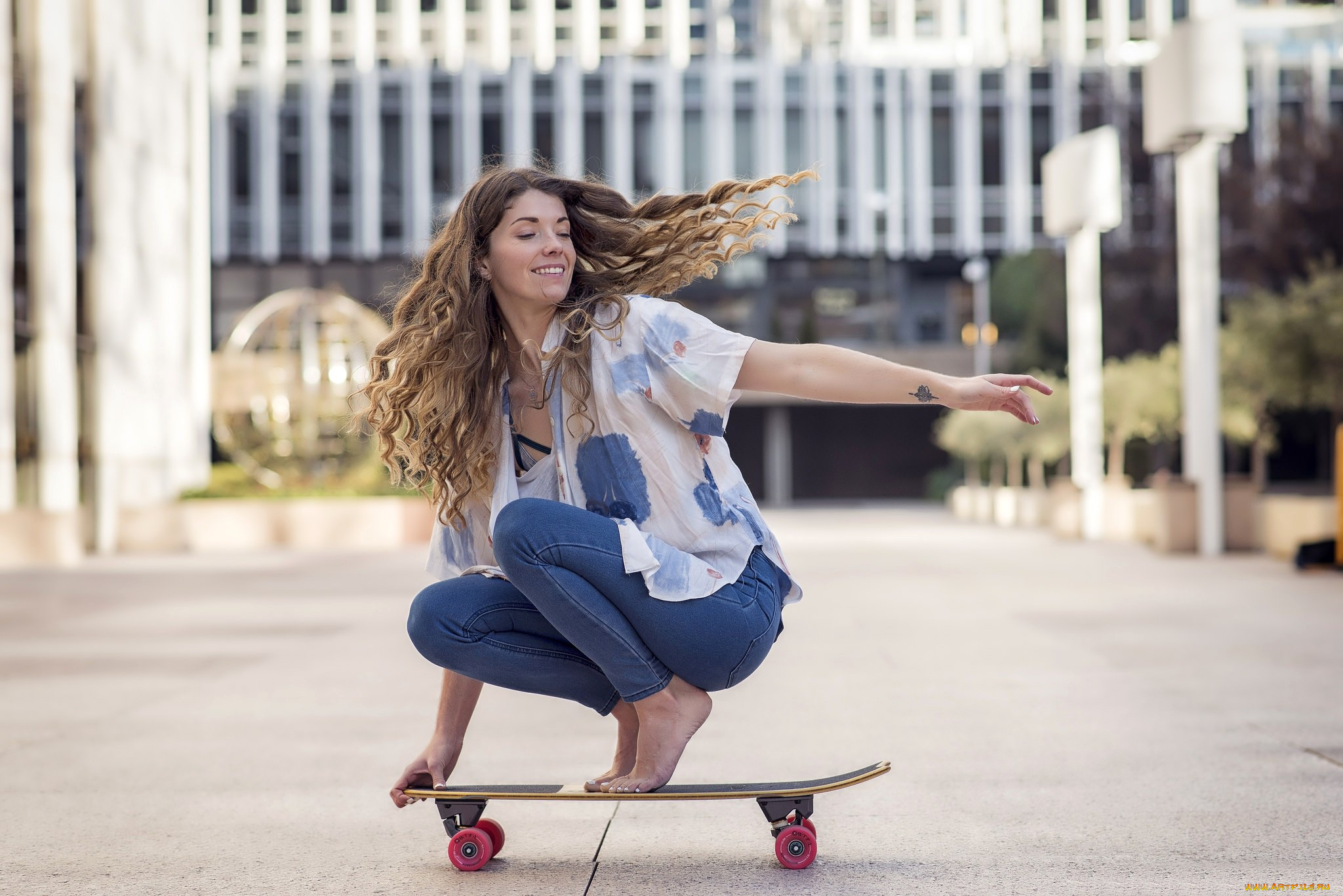 спорт, скейтборд, скейт, фон, взгляд, девушка