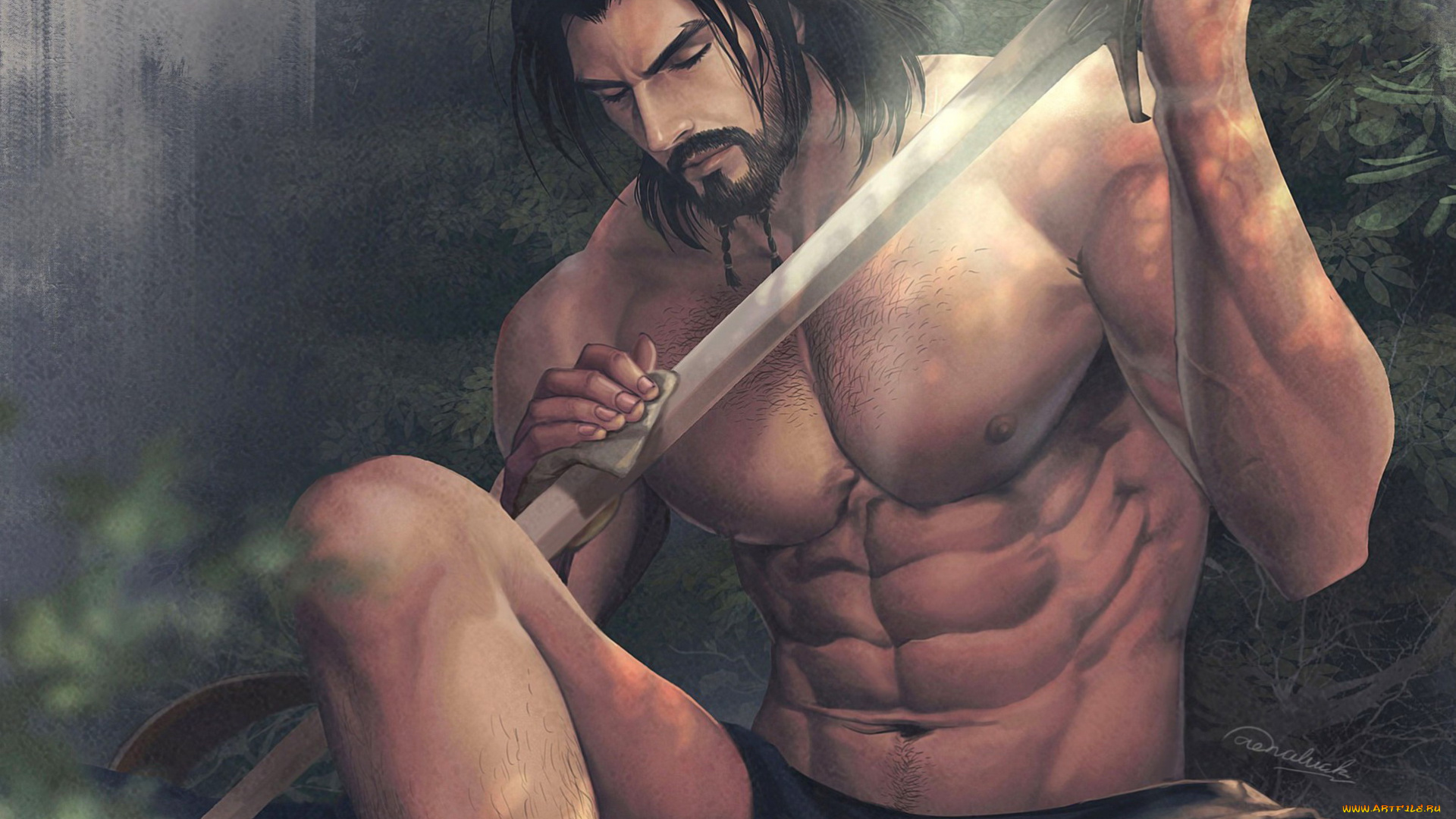 фэнтези, люди, торс, воин, меч