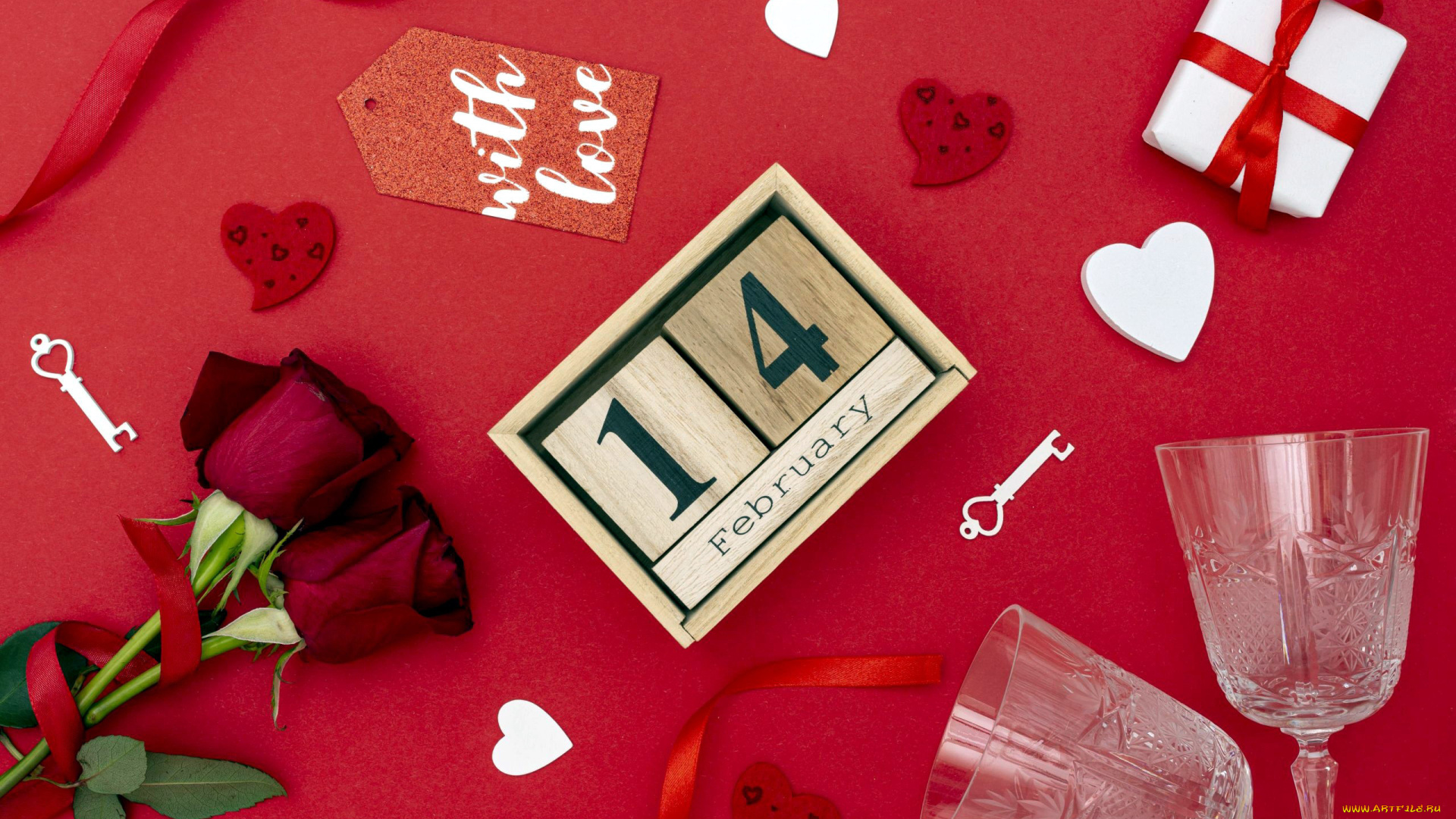 праздничные, день, святого, валентина, , сердечки, , любовь, розы, бокалы, подарок, дата