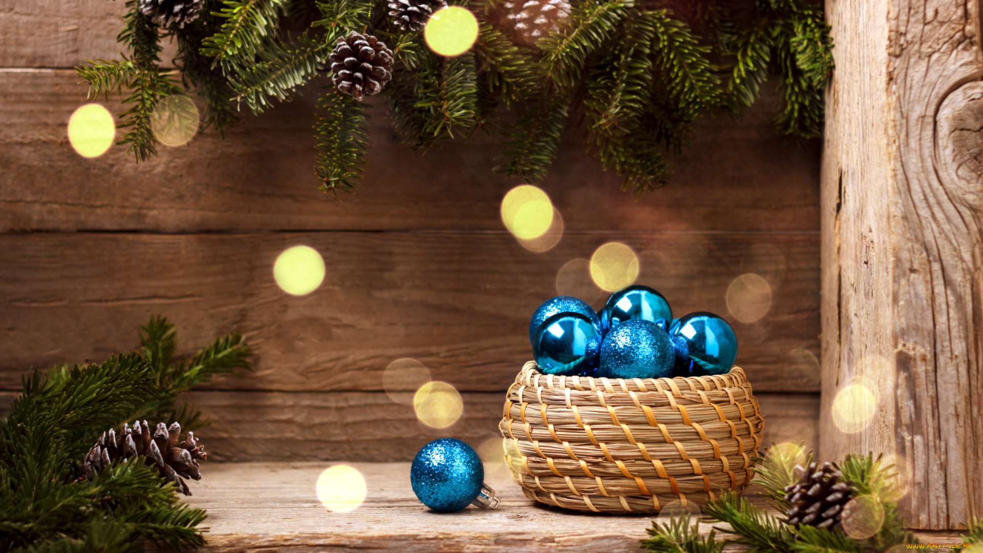 праздничные, шары, корзина, шарики, шишки