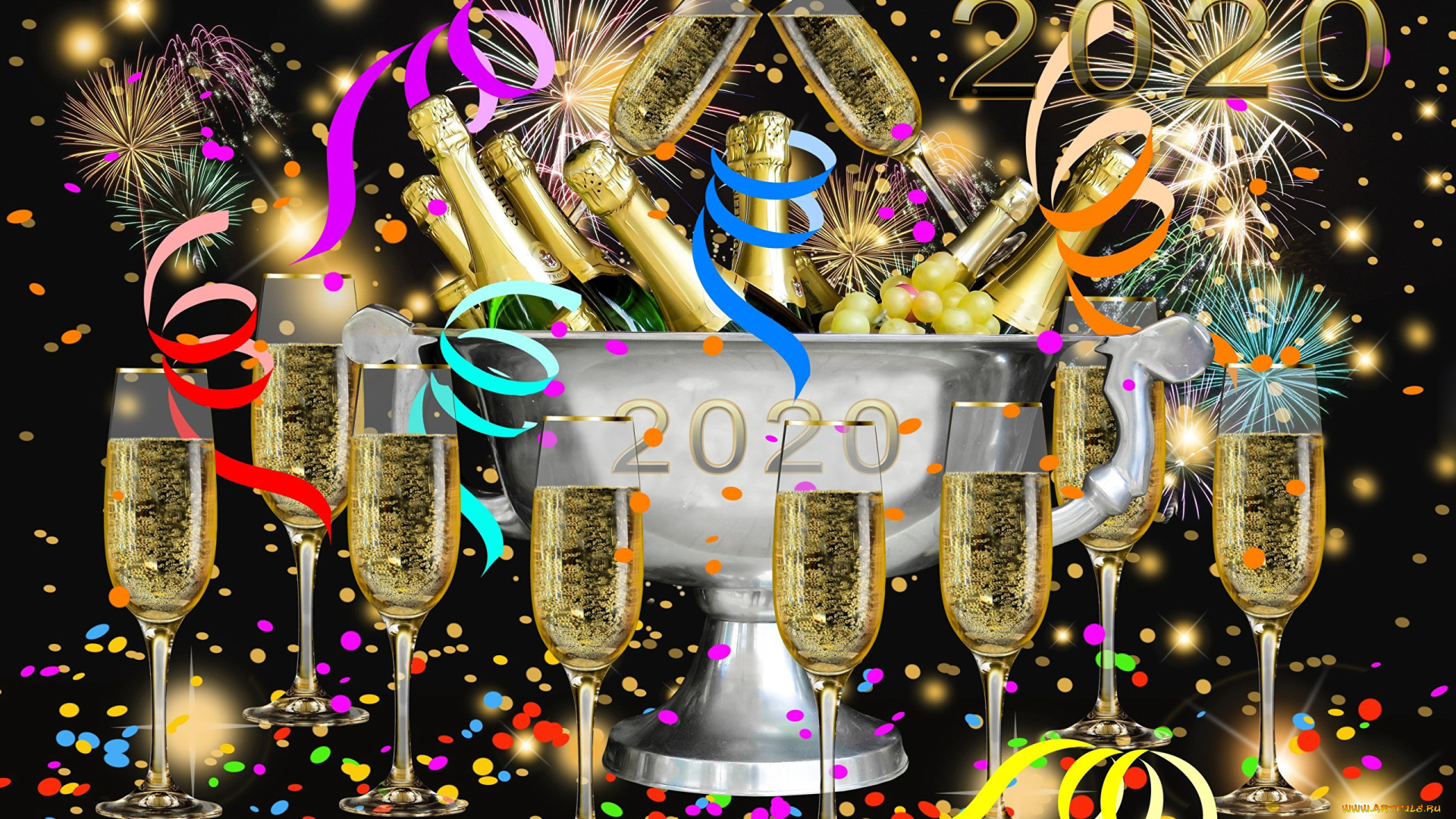 праздничные, угощения, бутылки, число, бокалы, шампанское