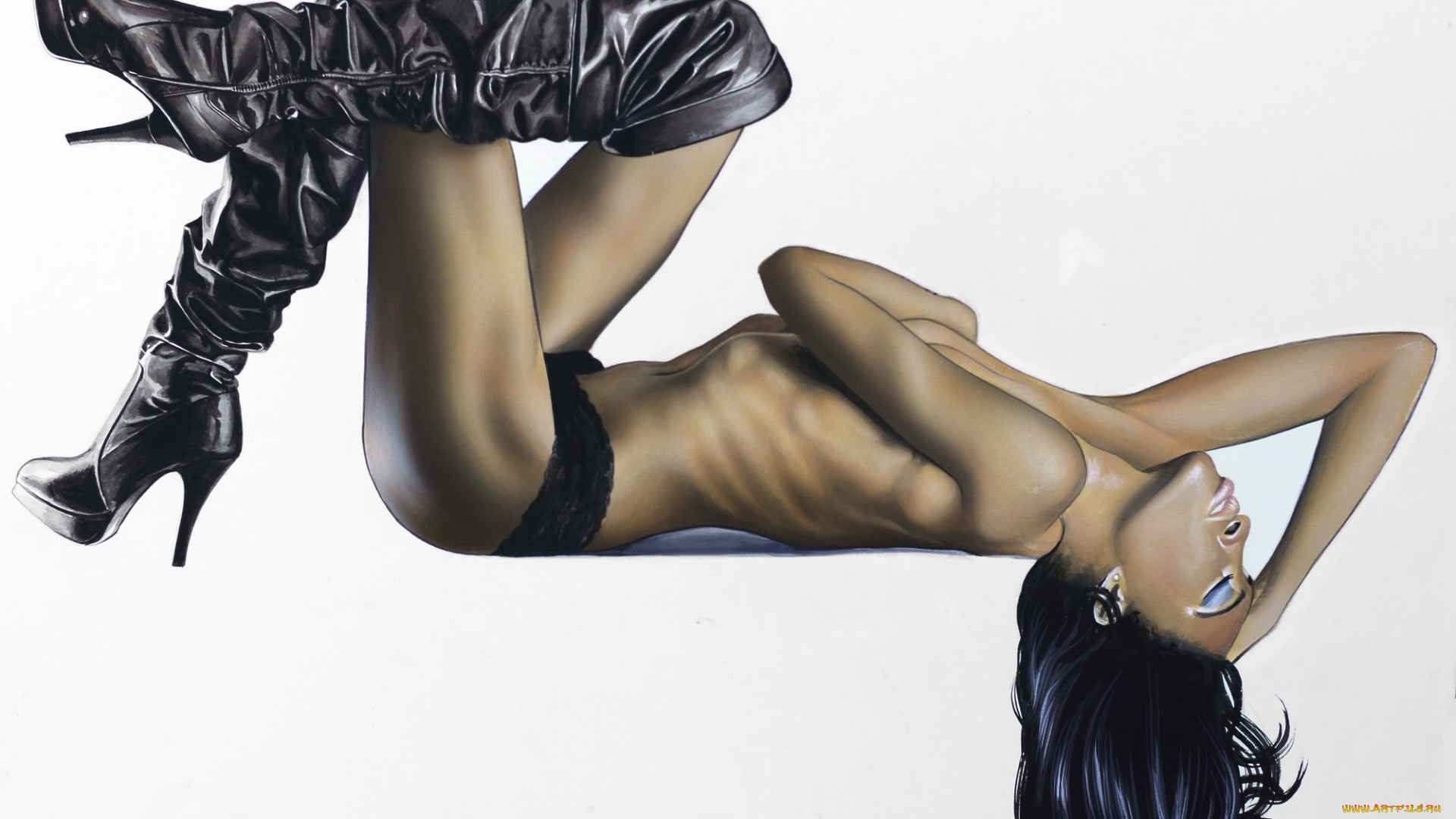 рисованное, люди, девушка, фон, ботфорты