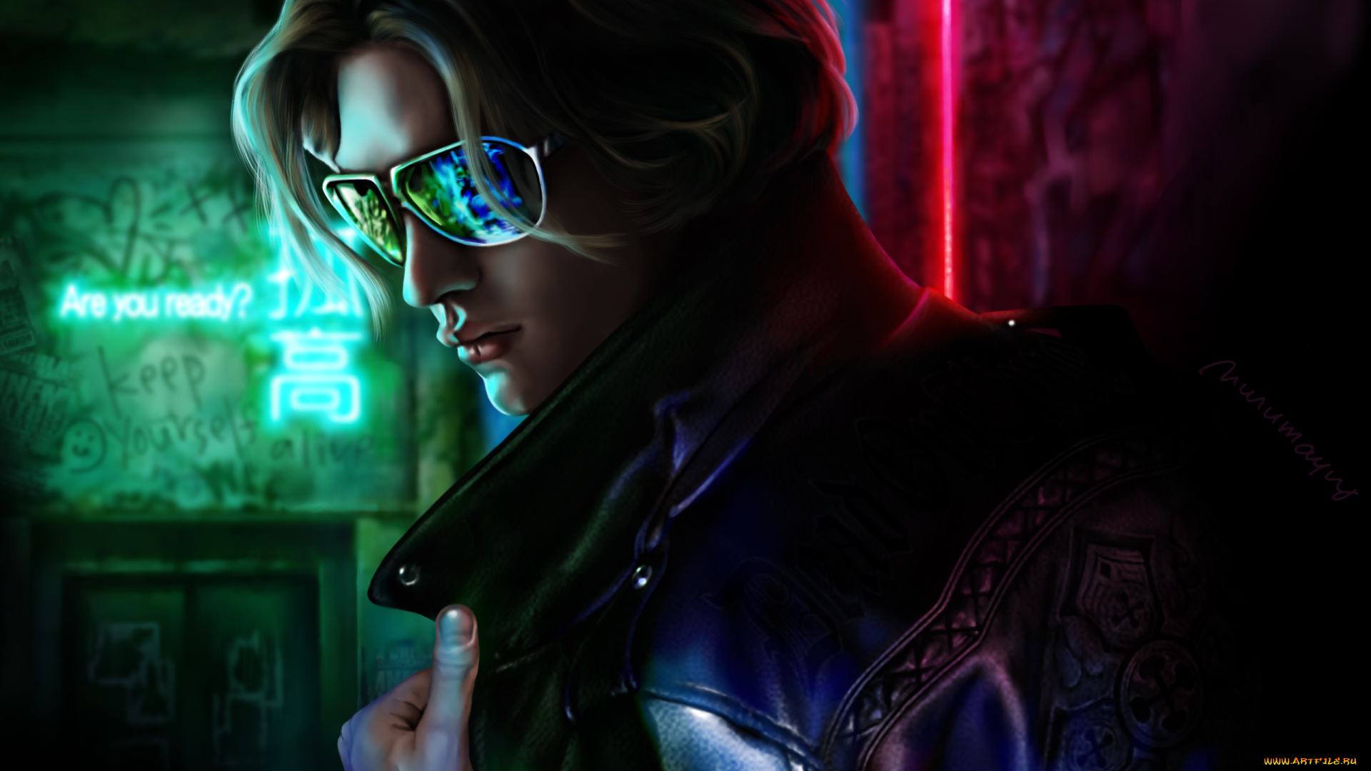 рисованное, люди, мужчина, фон, куртка, очки