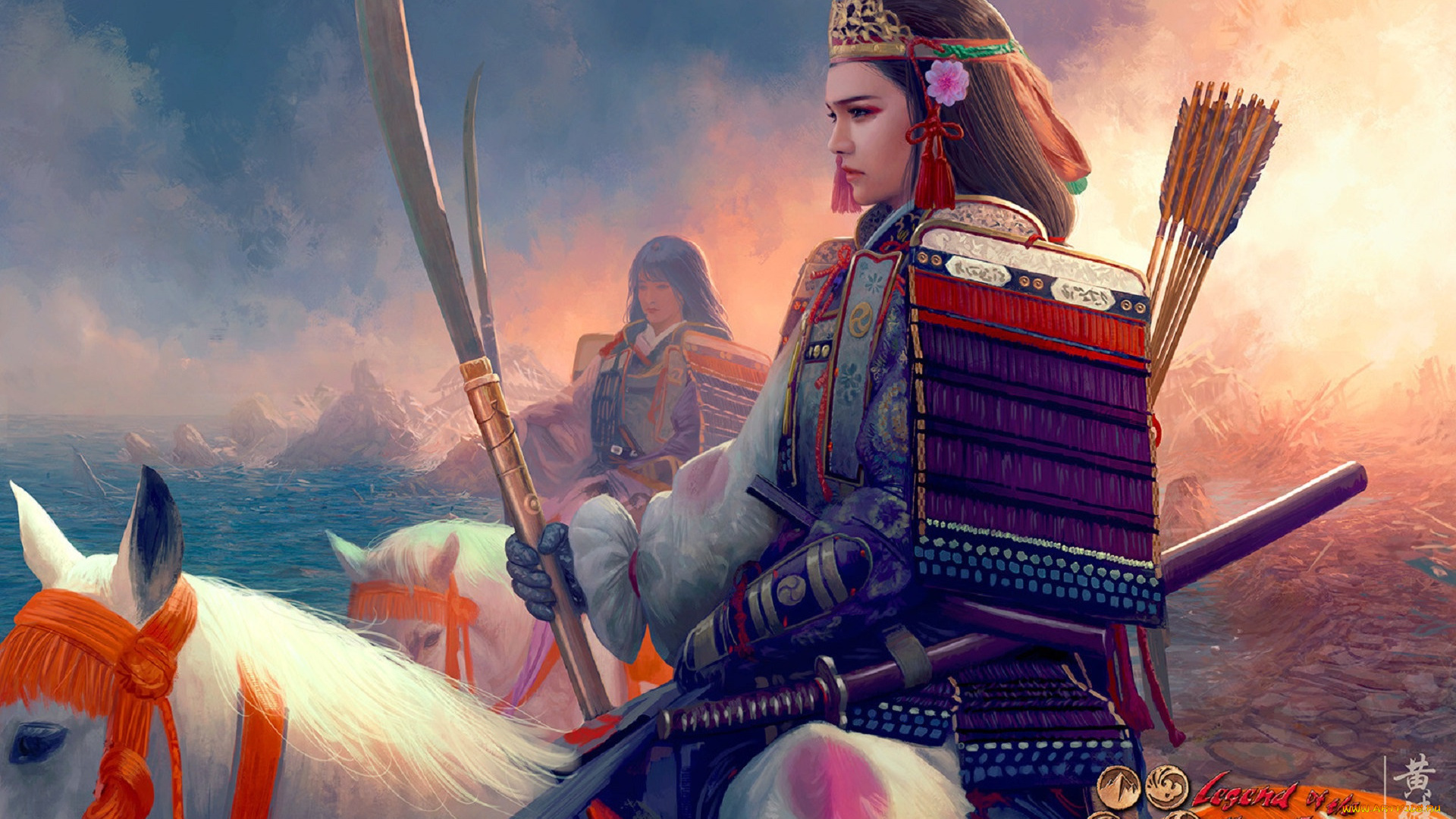 видео, игры, legend, of, the, five, rings, всадницы, девушки, доспехи, оружие