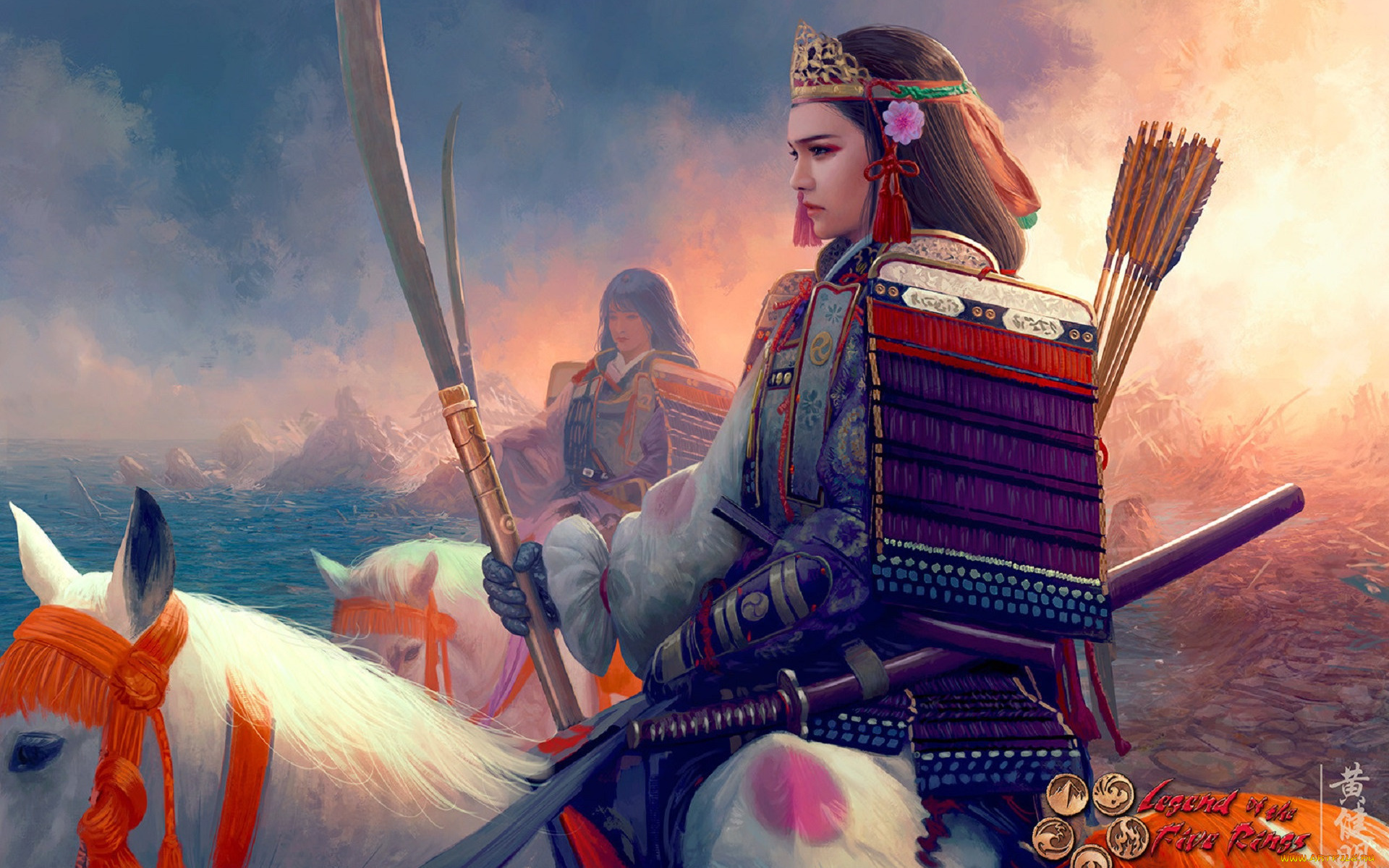 видео, игры, legend, of, the, five, rings, всадницы, девушки, доспехи, оружие