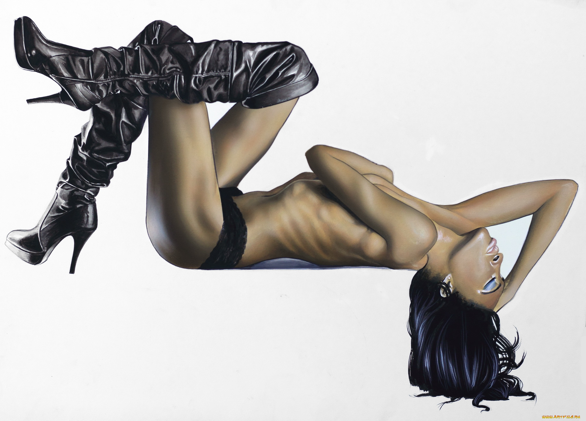 рисованное, люди, девушка, фон, ботфорты