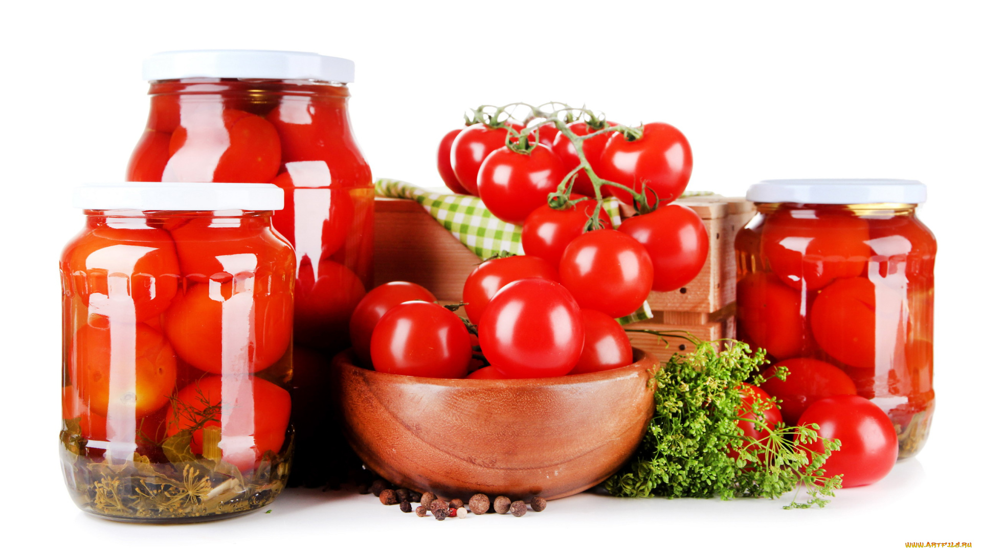 еда, консервация, банки, укроп, помидоры, маринованные
