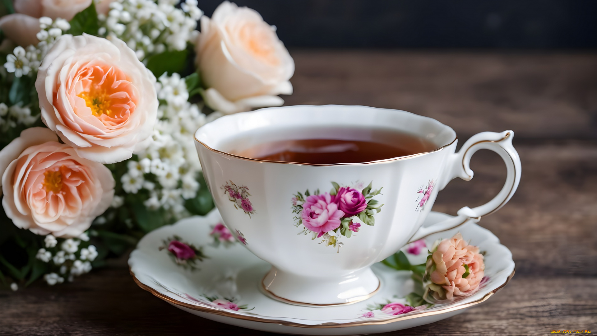еда, напитки, , чай, цветы, чай, чашка, блюдце