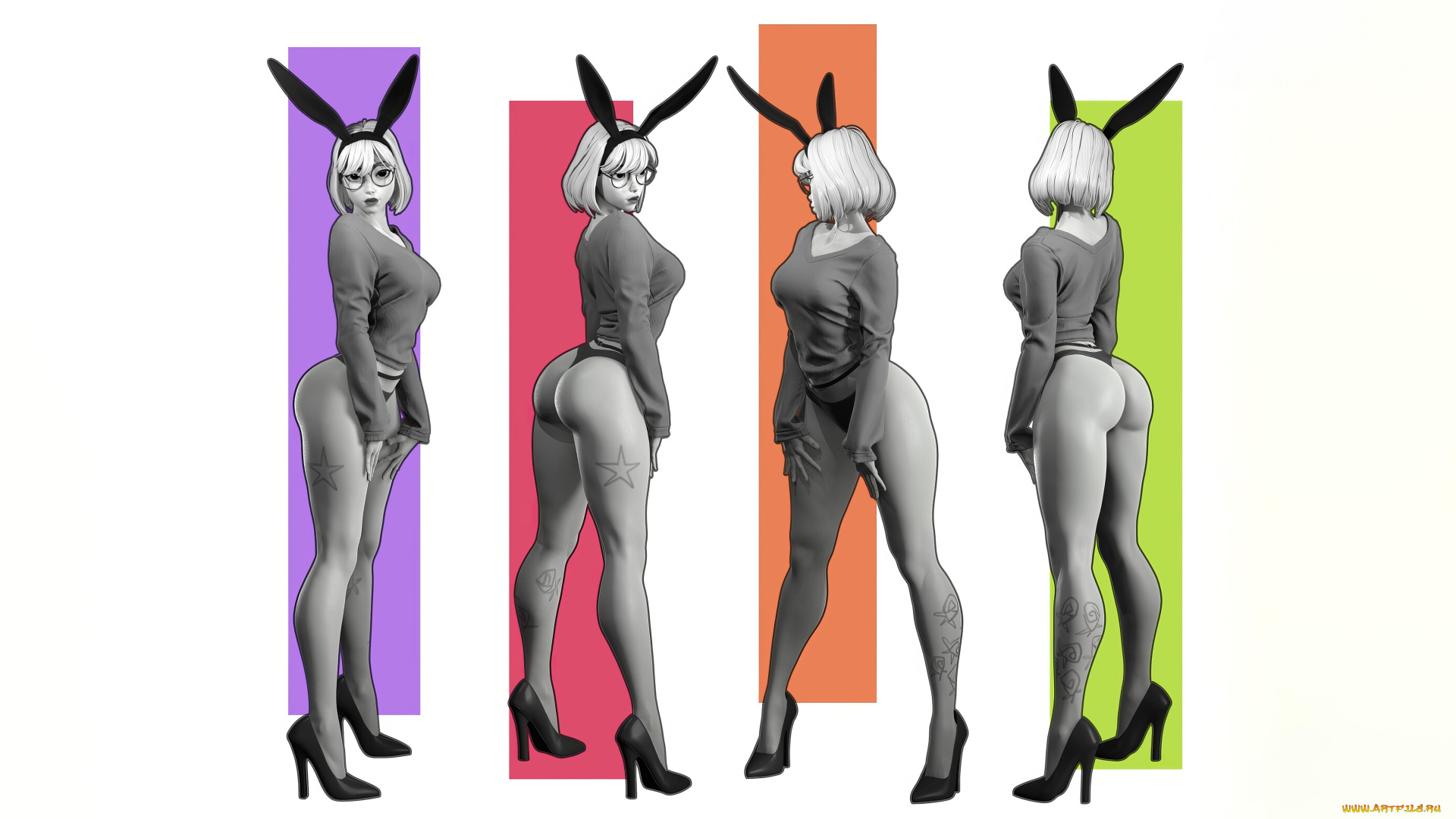 рисованное, люди, красивая, девушка