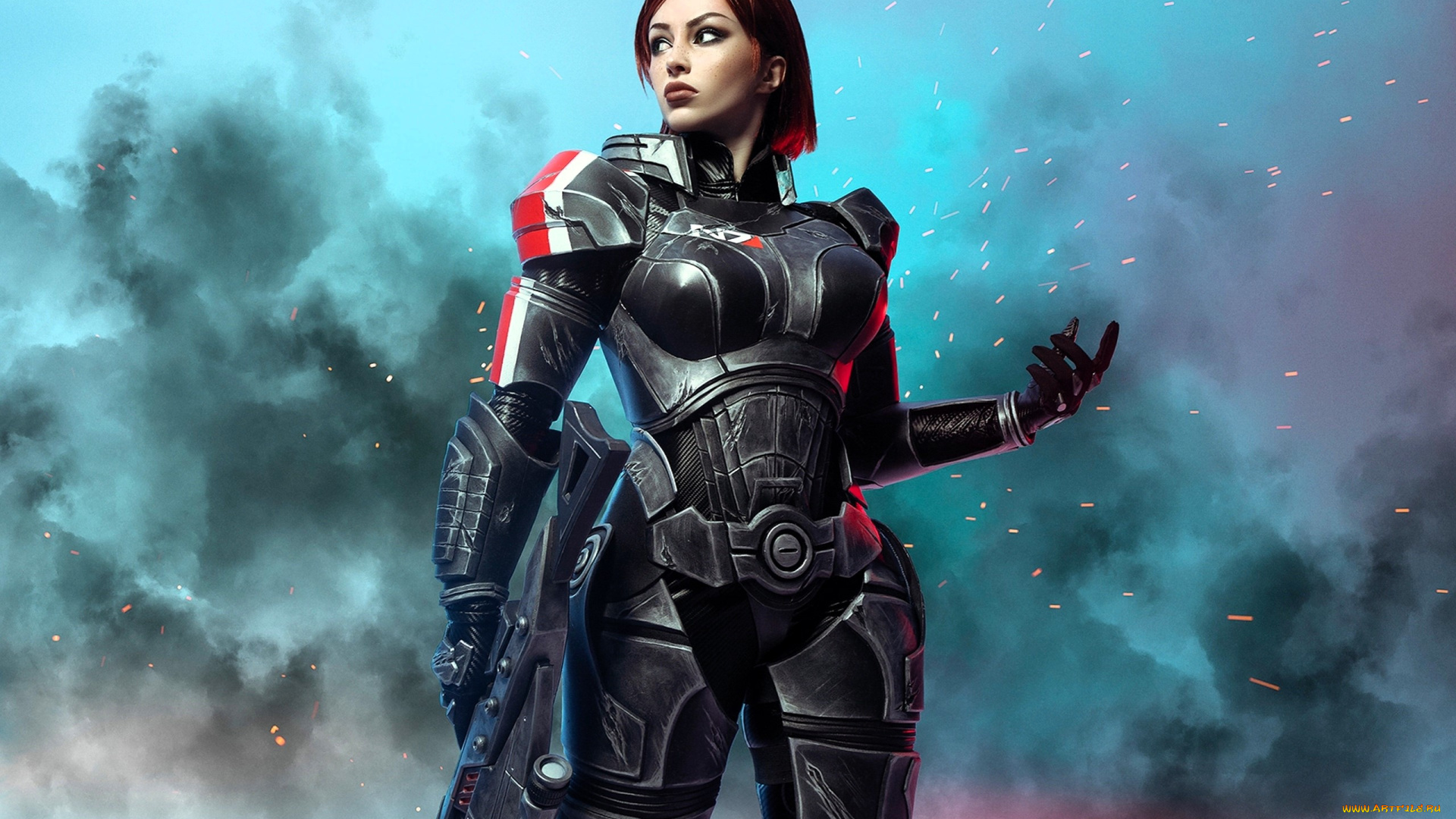 девушки, мария, давыдова, , lady, melamori, образ, косплей, наряд, костюм, броня, оружие, дым