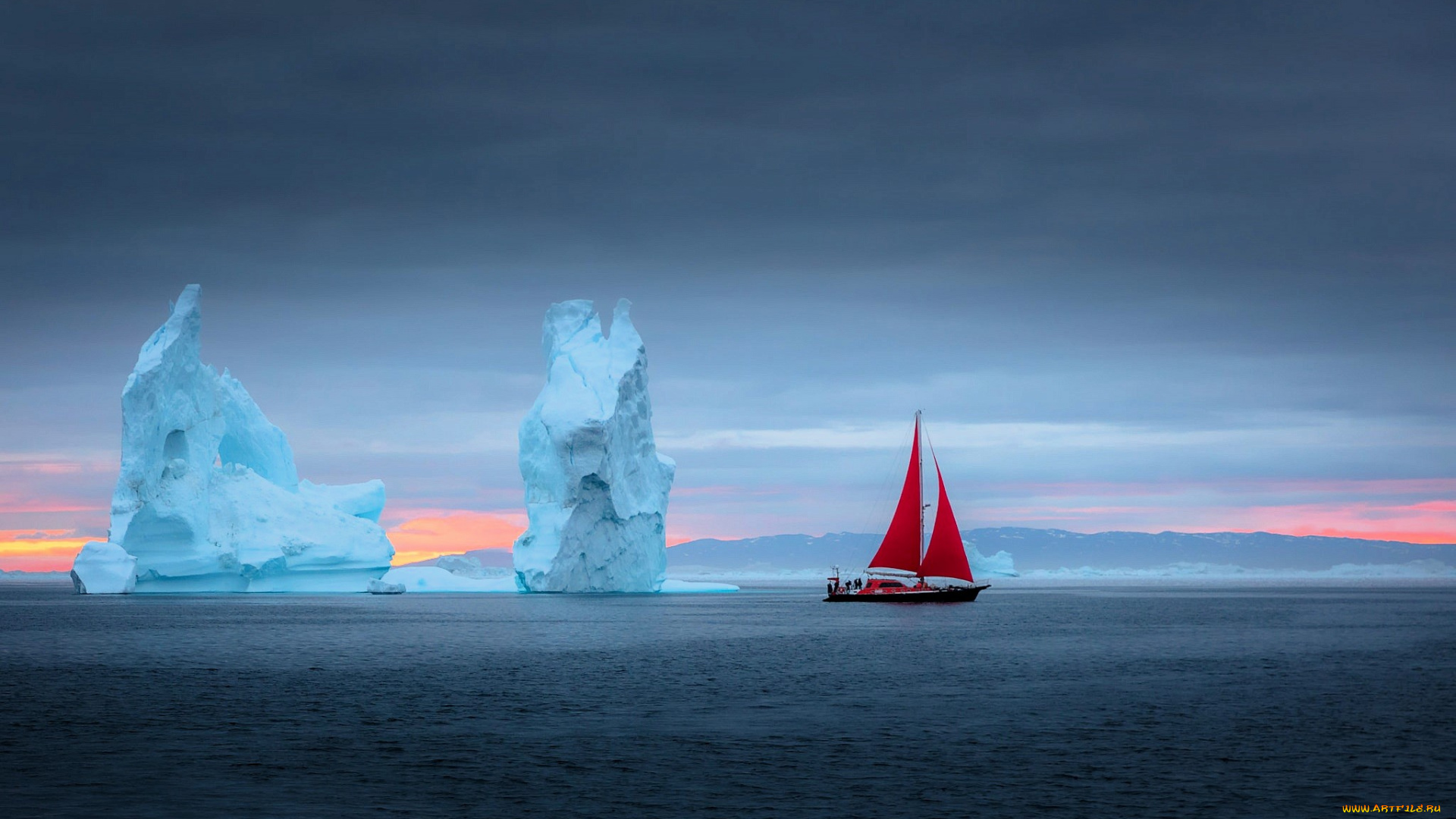 корабли, яхты, яхта, паруса, море, лед, айсберги