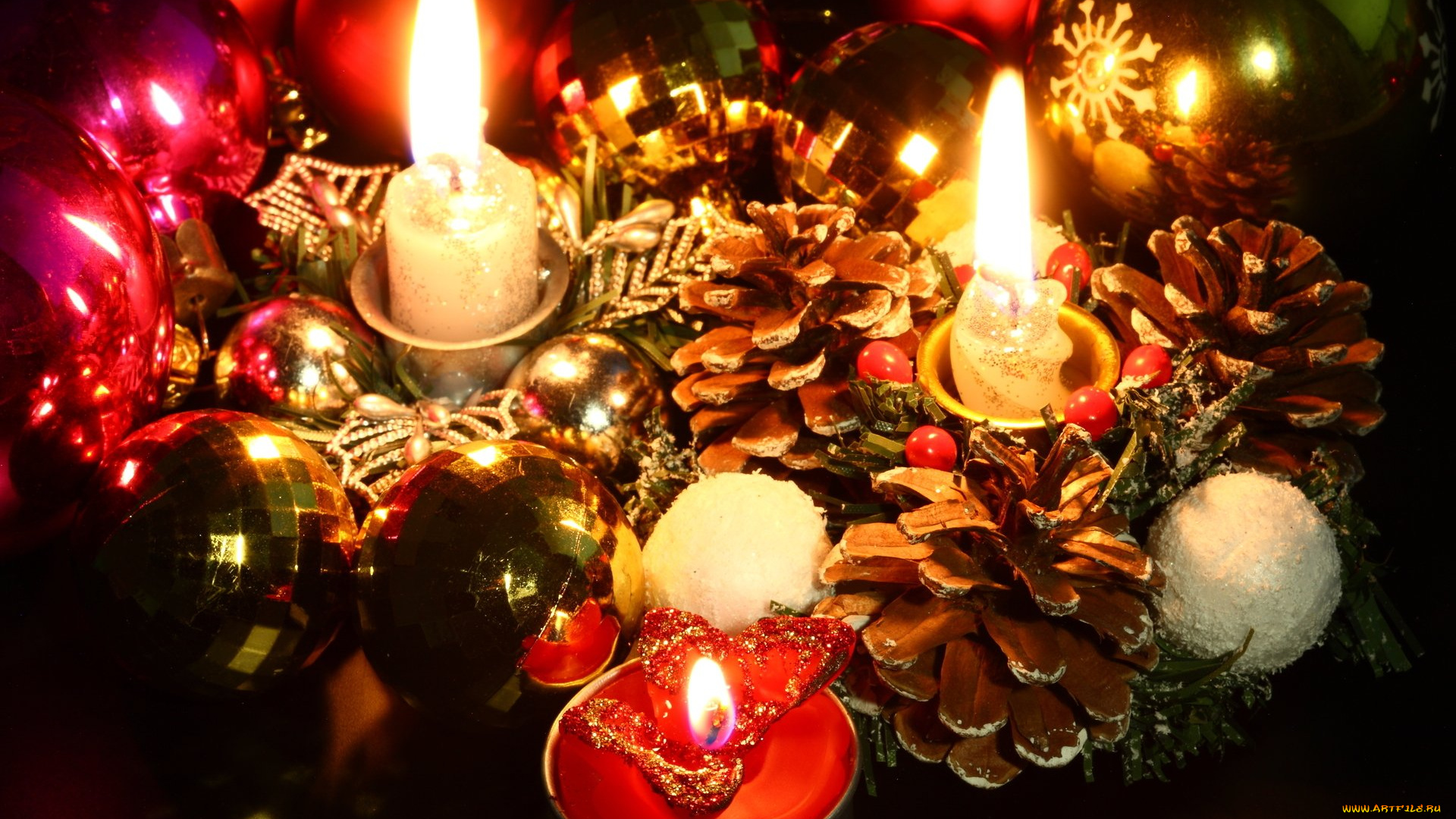 праздничные, новогодние, свечи, новогодняя