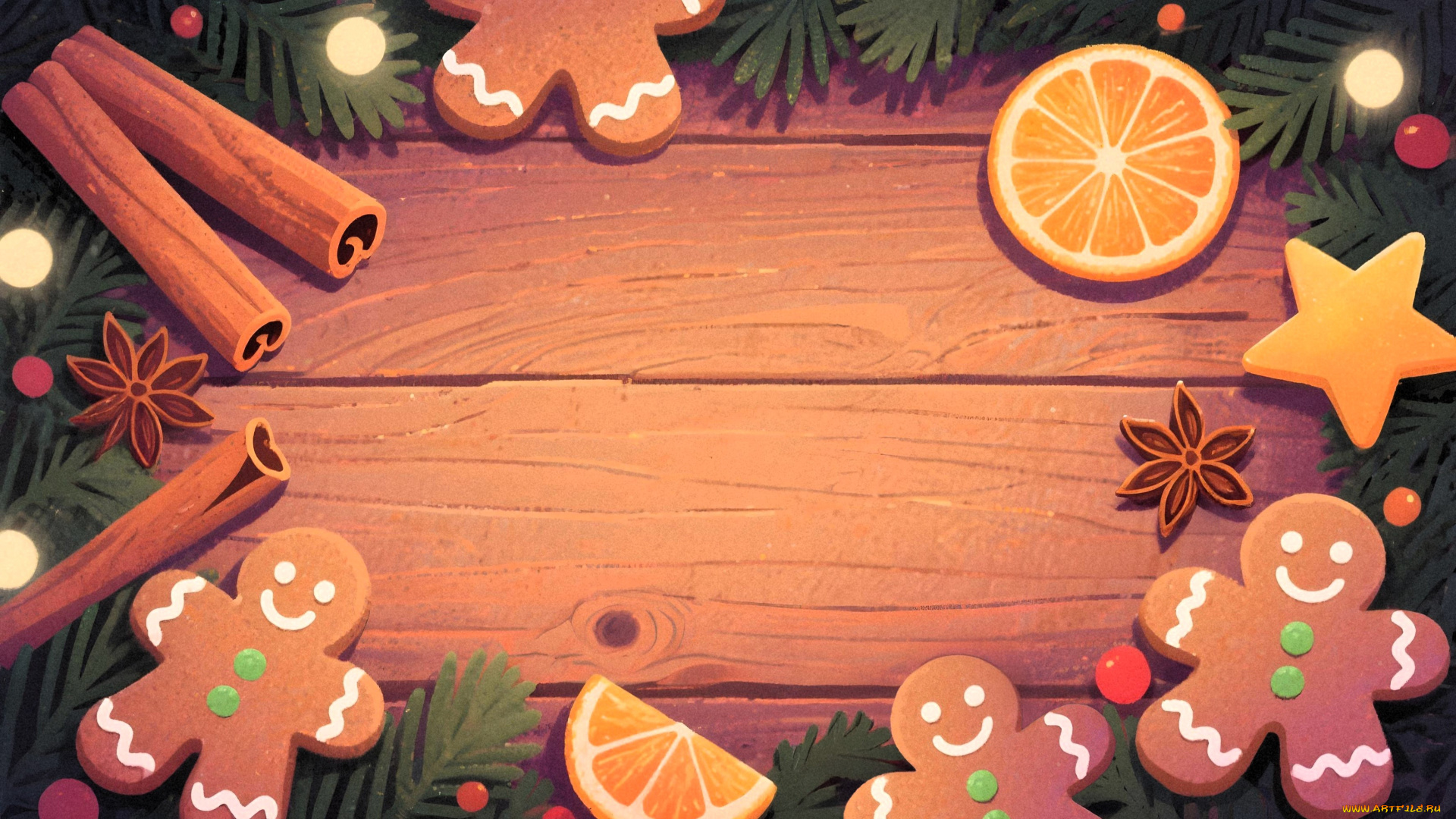 праздничные, угощения, ёлка, ветки, корица, пряники, ваниль, лимон