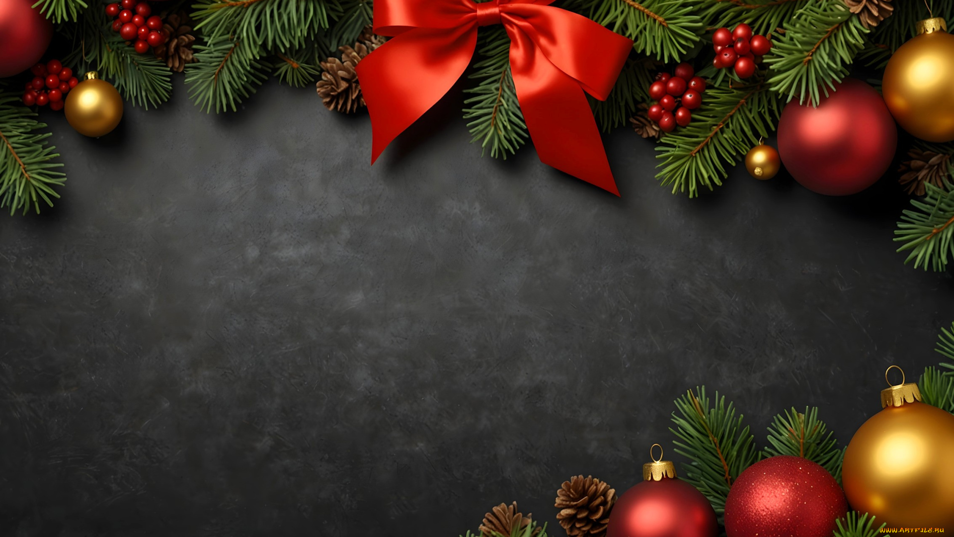 праздничные, украшения, ёлка, ветки, ягоды, бант, шары