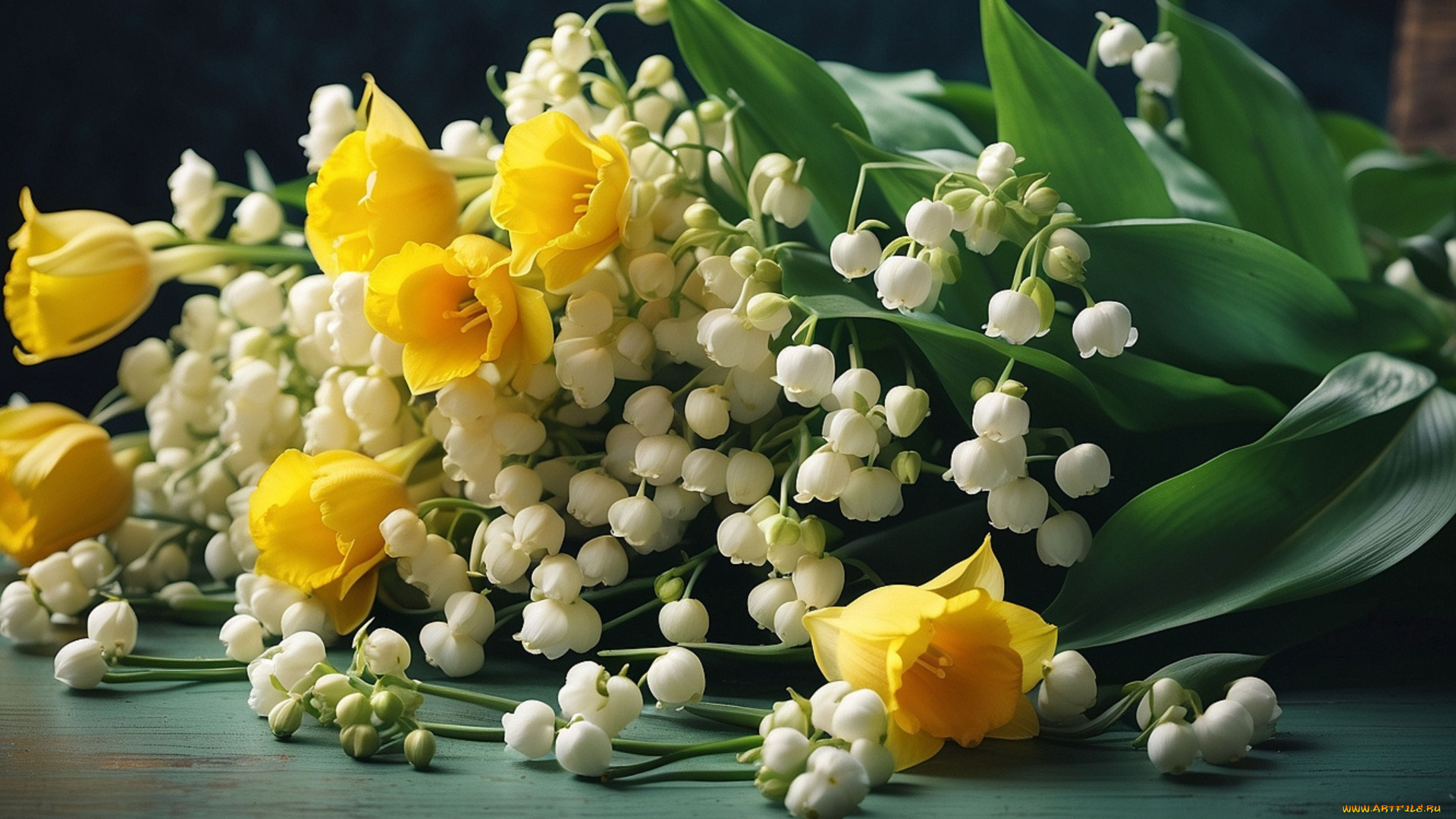 разное, компьютерный, дизайн, ландыши, нарциссы